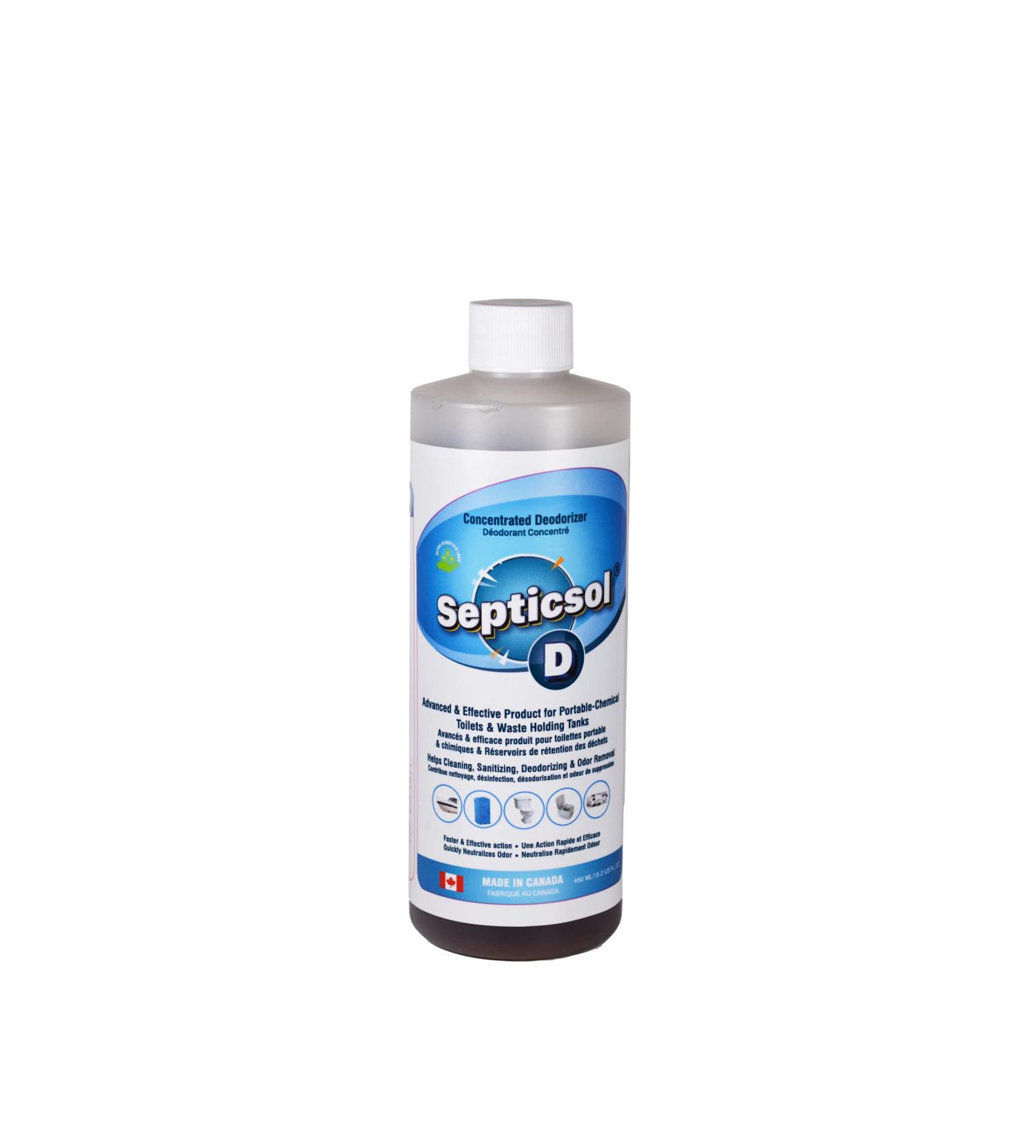 Septicsol-D Septic Treatment Concentrated Deodorizer Remove Unpleasant Odor in Liquid Very Quickly 450 ml Ideal for Household Septic Tanks RV Toilet Treatment Boat Toilet Treatment Black Tank Treatment RV Cassette Waste Tanks Portable Toilets & Potties fo - Buy Online on GoSupps.com