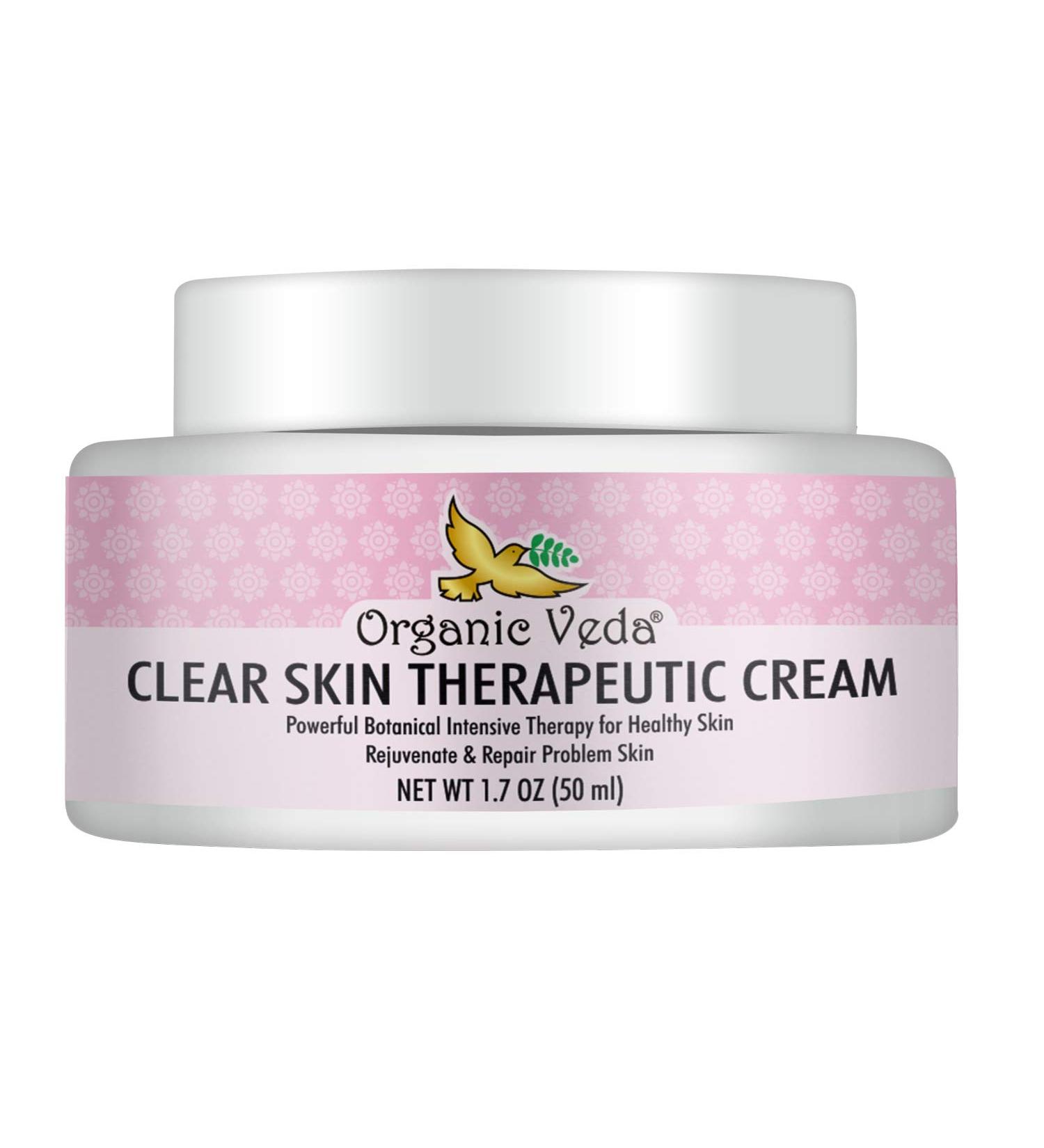 Organic Veda Clear Skin Therapeutic Cream  Rejuvenate & Repair Skin Problems  Powerful Botanicals with Organic Neem Turmeric Moringa Tulsi Hibiscus Black Cumin for Healthy Skin  1.7 oz