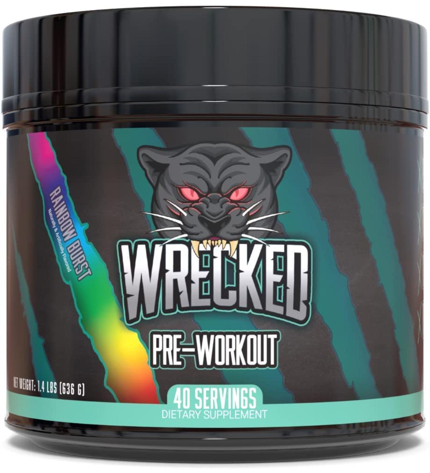 Huge Supplements Wrecked Pre-Workout - 30G+ Ingredients for Energy, Pumps, and Focus - L-Citrulline, Beta-Alanine, Hydromax, L-Tyrosine - Rainbow Burst Shop Now - Buy Online on GoSupps.com