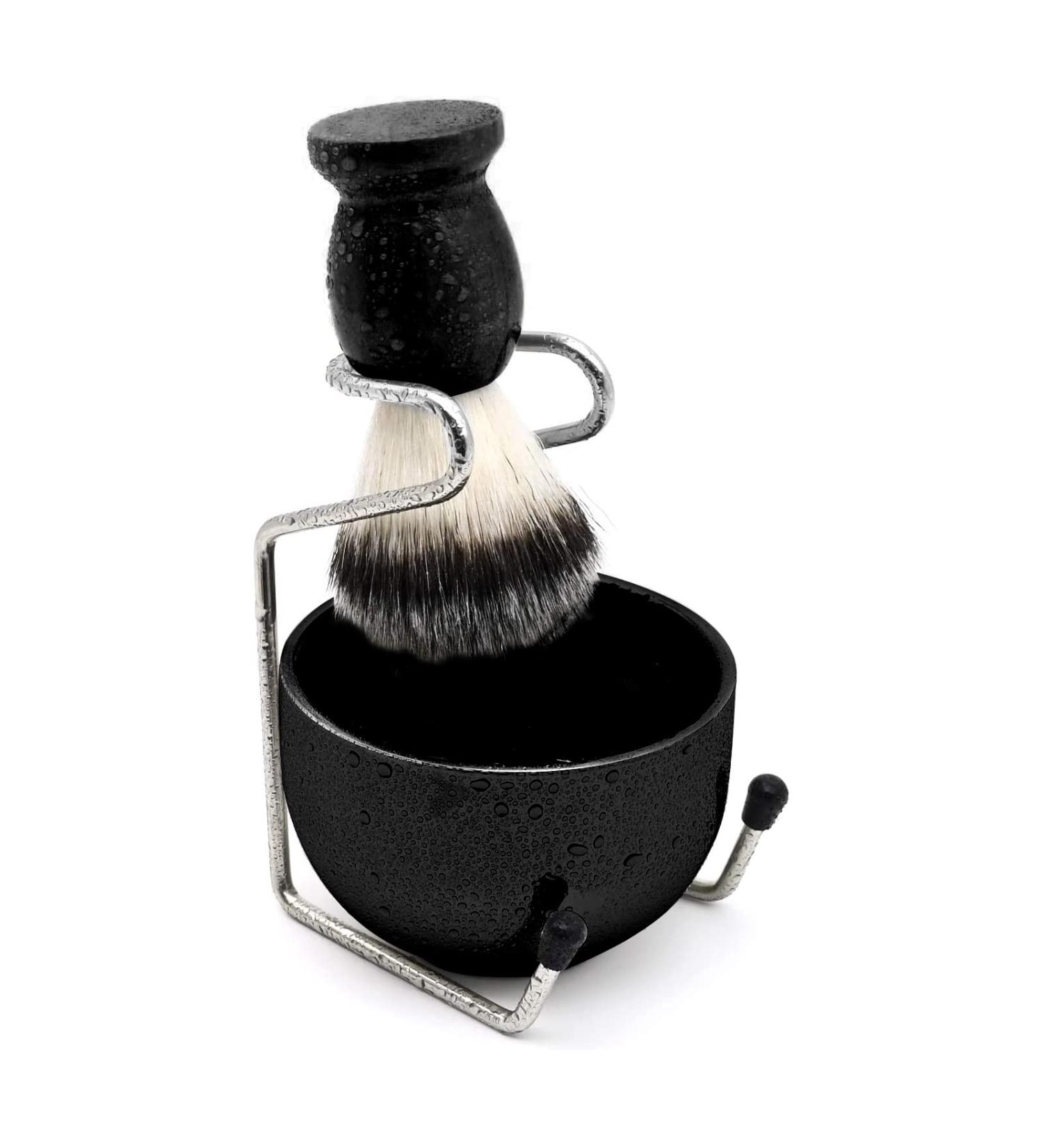 Men's Stainless Steel Shaving Set - Razor, Brush Holder, Soap Bowl, Badger Hair Brush - Wet Shaving Kit - 3 Piece Set (Black) - Buy Online on GoSupps.com