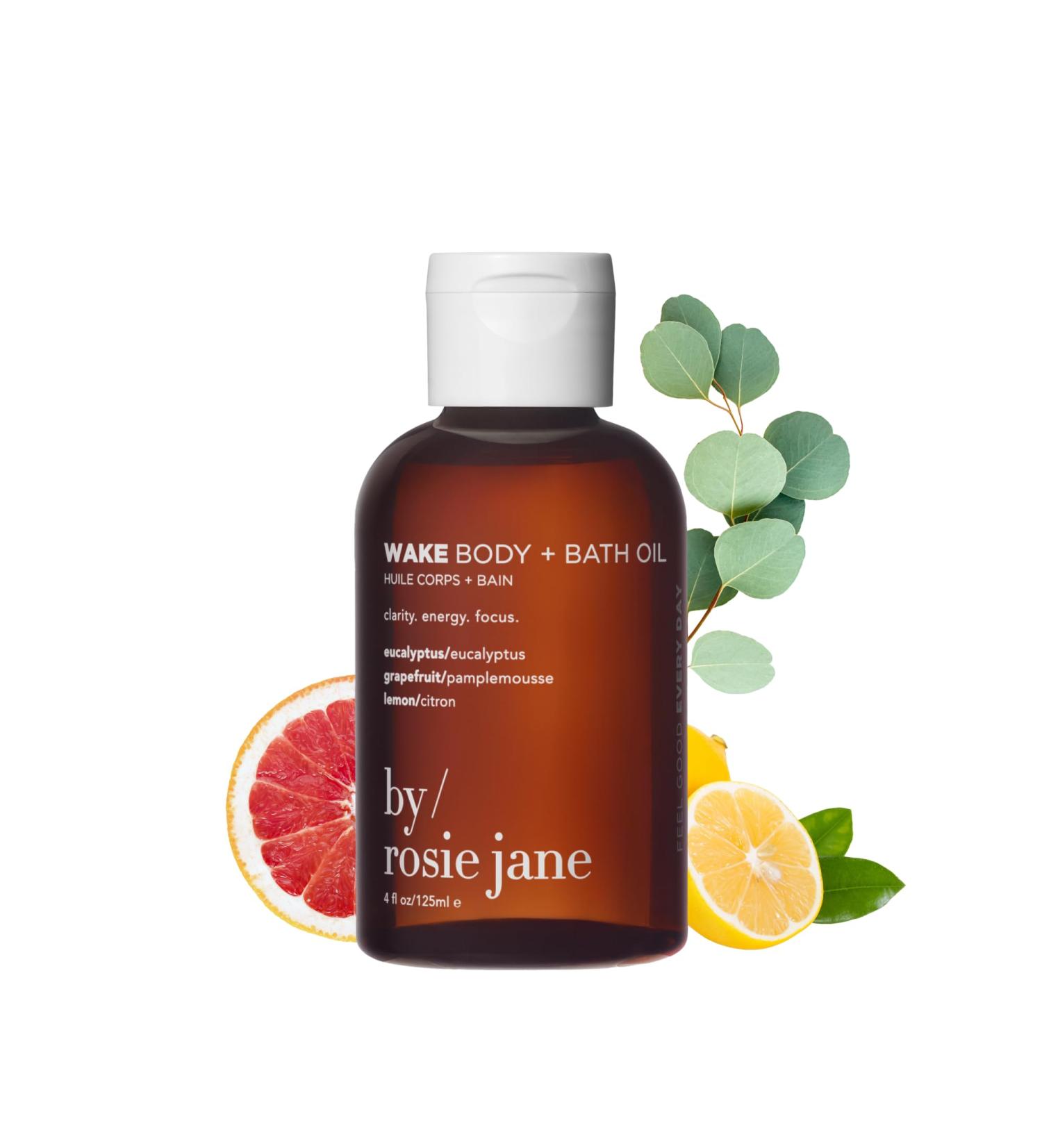 By Rosie Jane Wake Bath & Body Oil - Nourishing Body & Bath Oil to Leave Skin Soft Smooth & Glowing - Enriched with Eucalyptus Grapefruit & Lemon - Brightens and Boosts Collagen (125ml) Wake (Grapefruit) - Buy Online on GoSupps.com