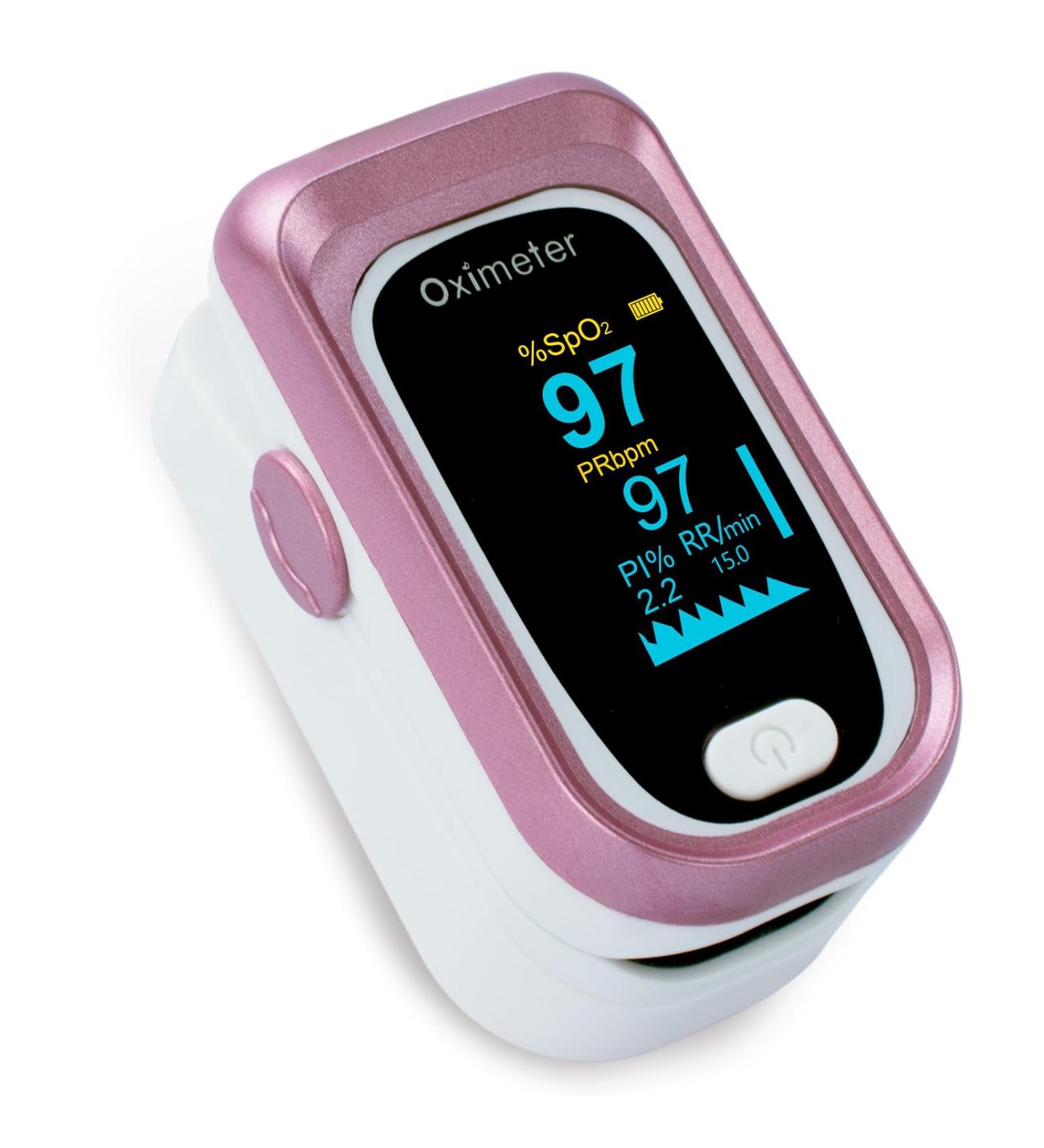 Pulse Oximeter Fingertip | Blood Oxygen Saturation Monitor | Spo2 & Respiratory Rate Monitoring - Rose Gold - Buy Online on GoSupps.com
