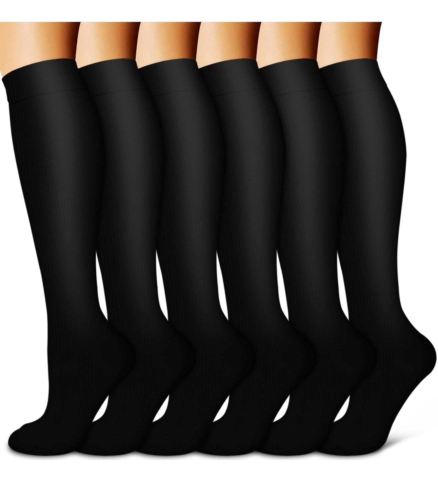 Compression Stockings & Socks for Men & Women - Best for Running Sports Travel | 6 Pairs Black S-M - Buy Online on GoSupps.com