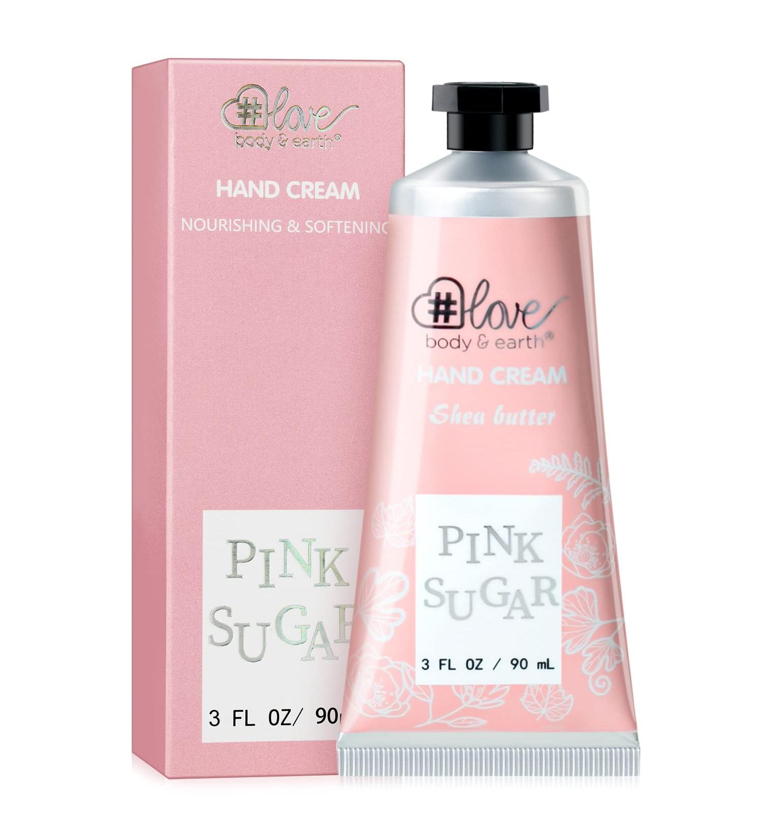 BODY & EARTH LOVE Hand Lotion 3.0 oz - Shea Butter & Vitamin E Moisturizing Cream for Dry Hands | Travel Size Birthday & Mother's Day Gift | Pink Sugar Scent - Buy Online on GoSupps.com