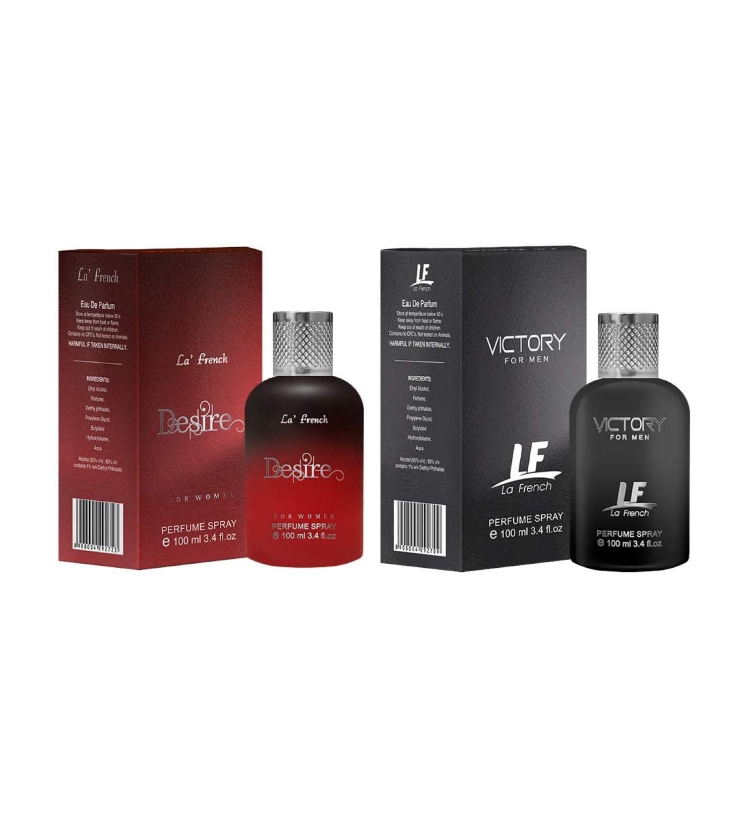 L A French Victory & Desire Perfume Combo for Men & Women | 100ml + 100ml Eau De Parfum | Long Lasting Luxury Fragrance Set | Premium Scent | Perfume Gift Set (Pack of 2) - Buy Online on GoSupps.com