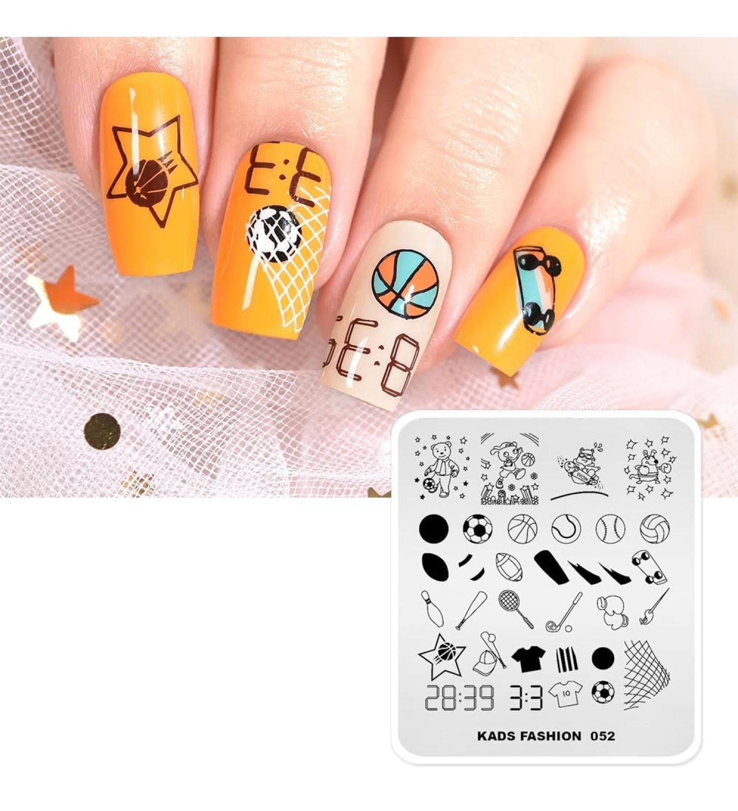 Nail Stamping Plate Fashion Sport Football Soccer Baseball Hockey Theme Multi-Pattern Stamp Print Image Stamp Template Nail Art for Nail Design 5# - Buy Online on GoSupps.com