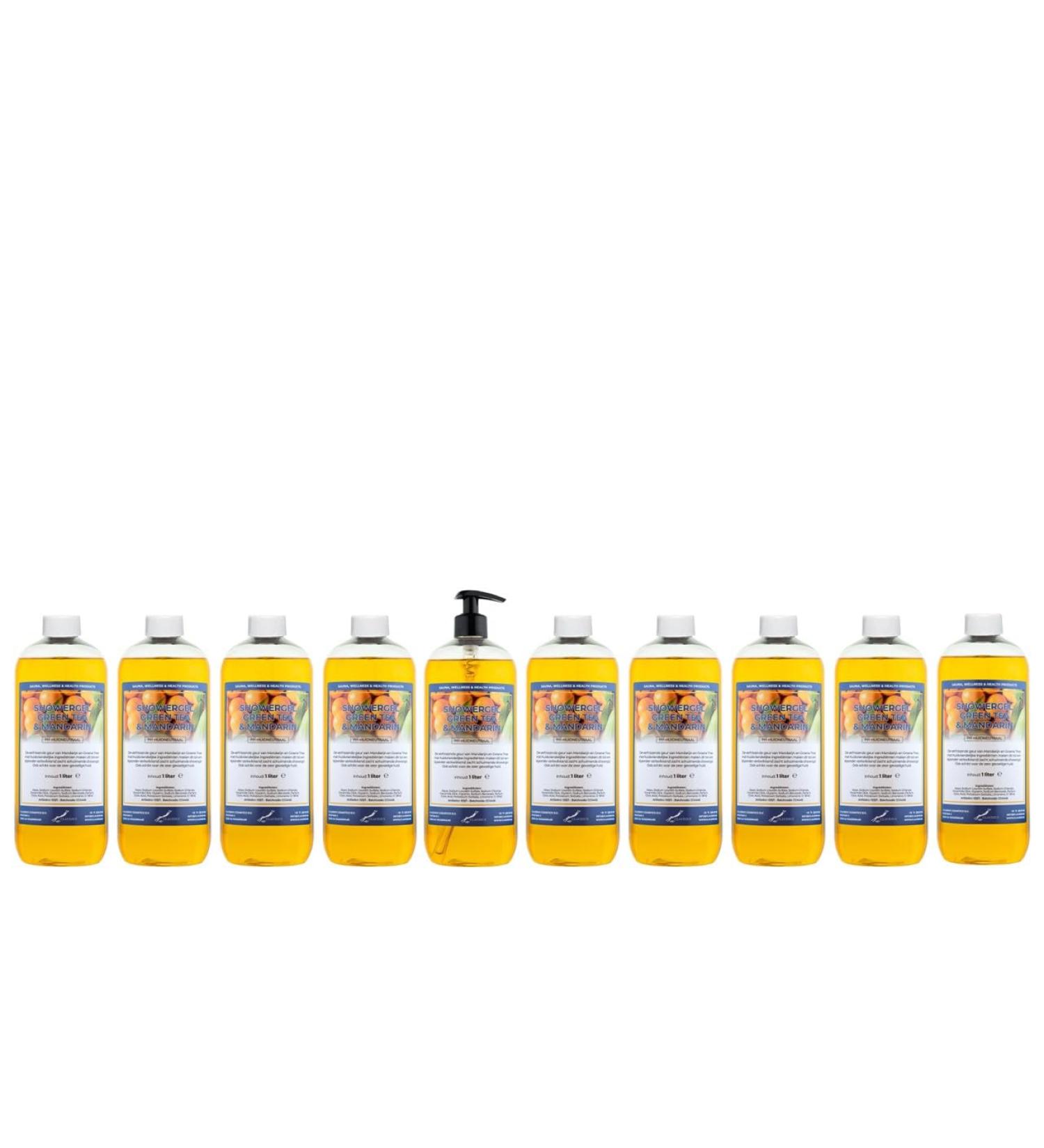 Claudius Showergel Green Tea & Mandarin 10 x 1 liter with 1 pump transparent