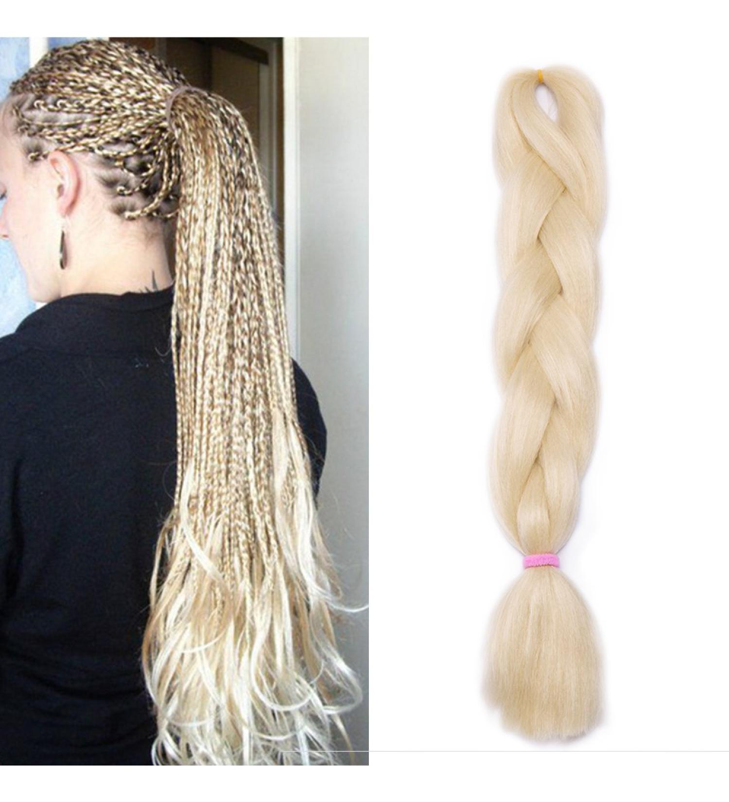 One Piece Braiding Hair Extensions Synthetic 24 Inch 100g Crochet Hair Braid Heat-Resistant - Bleach Blonde - Buy Online on GoSupps.com