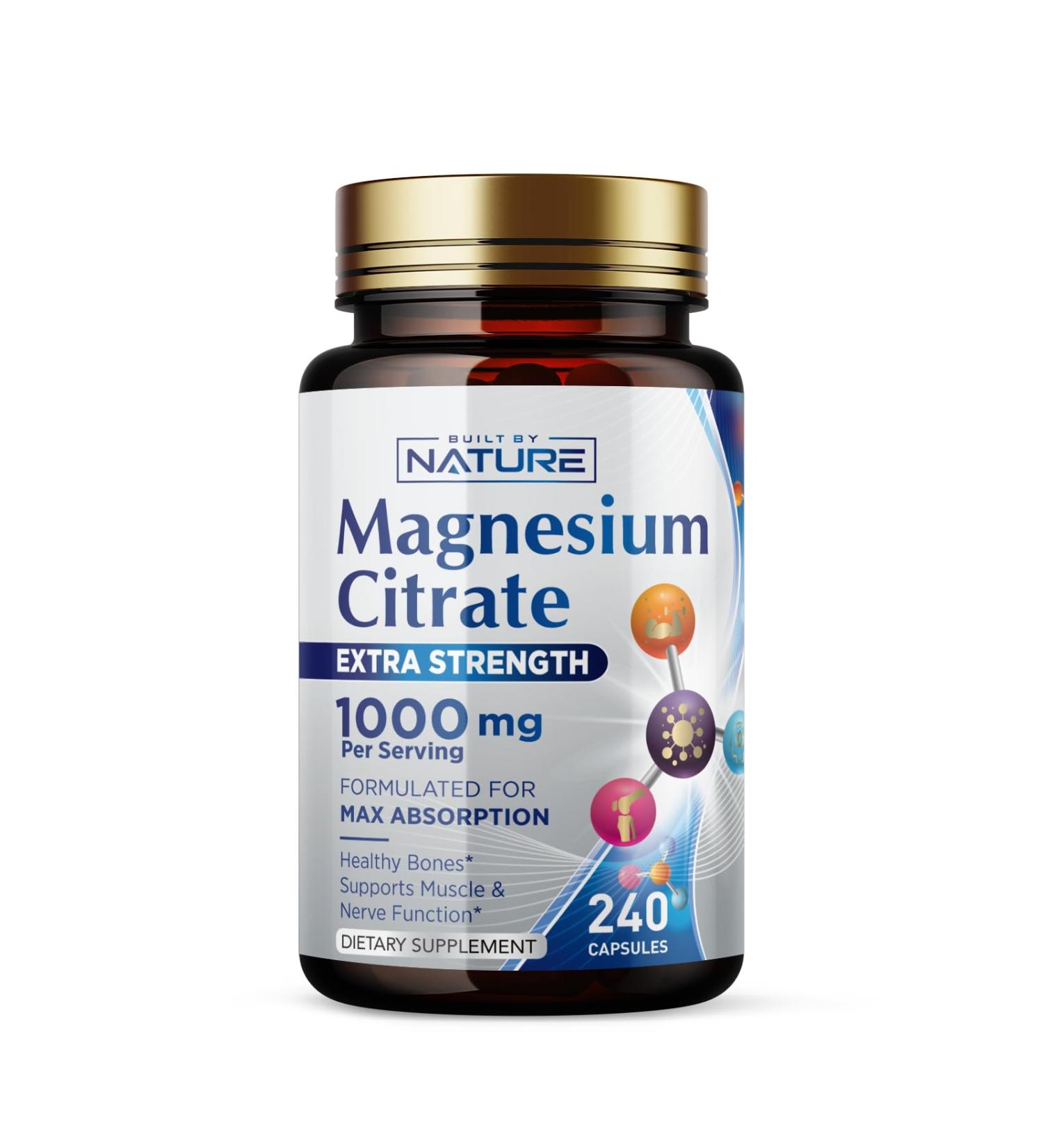 Magnesium Citrate 1000mg - Max Absorption & High Potency Magnesium Complex Supplement for Heart Muscle Nerve Bone Health & Stress Relief - Non-GMO Gluten-Free - 240 Vegan Capsules 240 Count (Pack of 1) - Buy Online on GoSupps.com