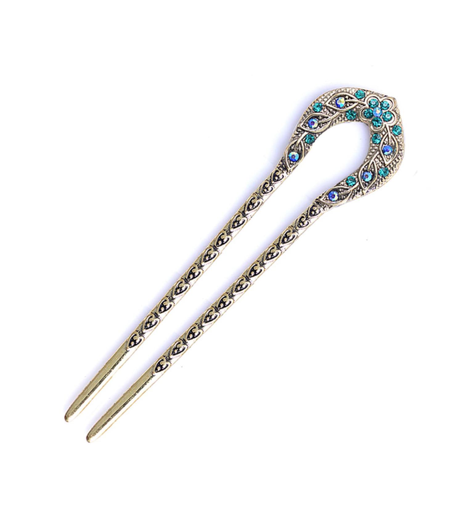 Hair Clips Vintage Hair Accessories Antique Bronze Gold Plated Clip U-shaped Hair Clip Pin Rhinestone Flower Hair Accessories Blue Hair Clips (Size : 1) - Buy Online on GoSupps.com