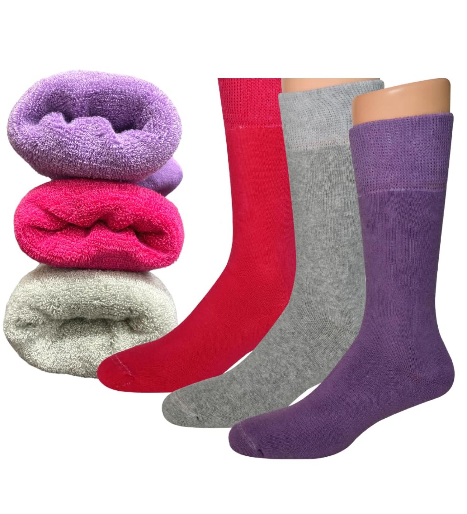 Diabetic Socks for Men & Women | Cozy Super Soft Thermal Socks in Medium Pink Lila & Gray - Buy Online on GoSupps.com