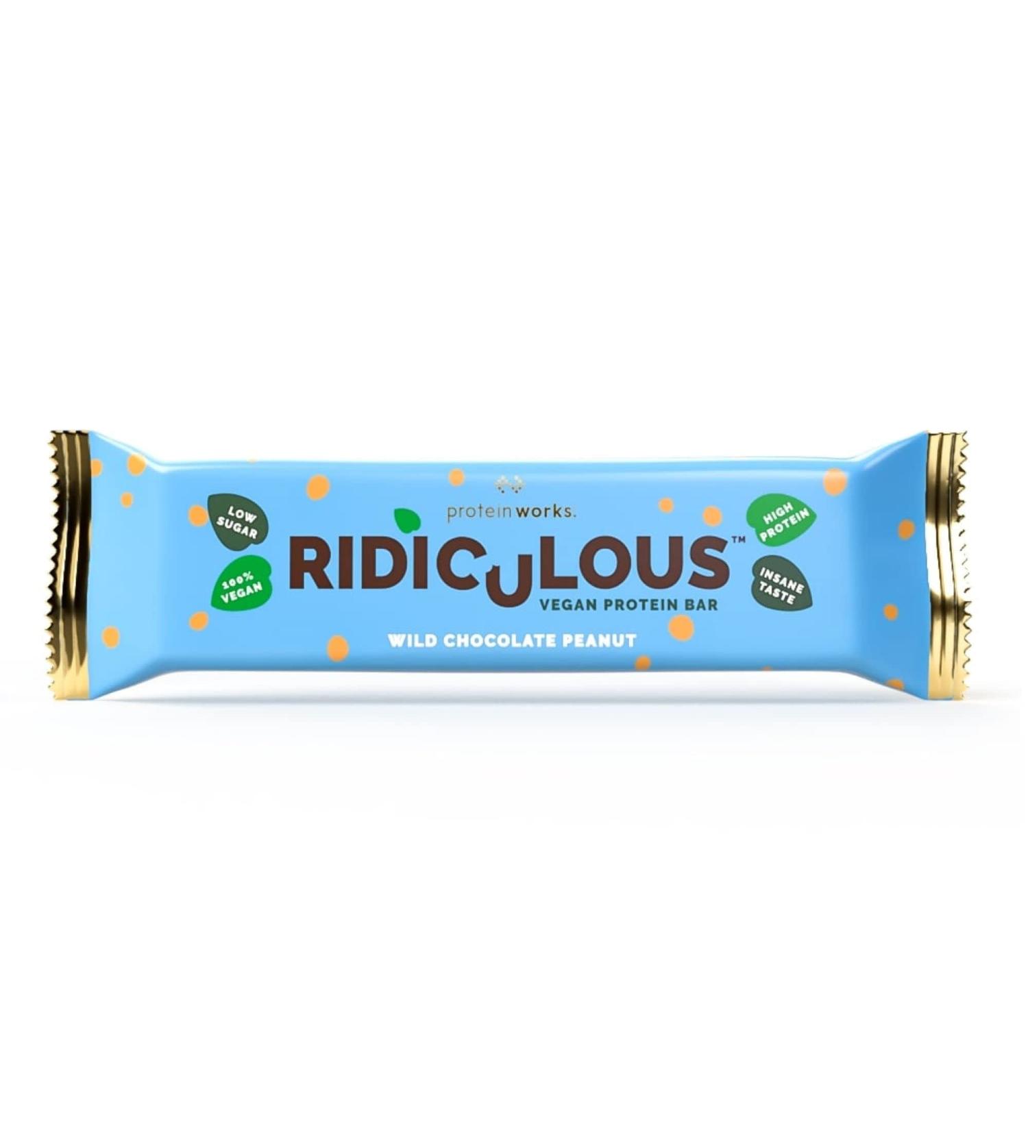 Protein Works Ridiculous Vegan Protein Bar - Award Winning, 100% Plant Based, High Protein, Wild Chocolate Peanut - 1 Bar - Buy Online on GoSupps.com