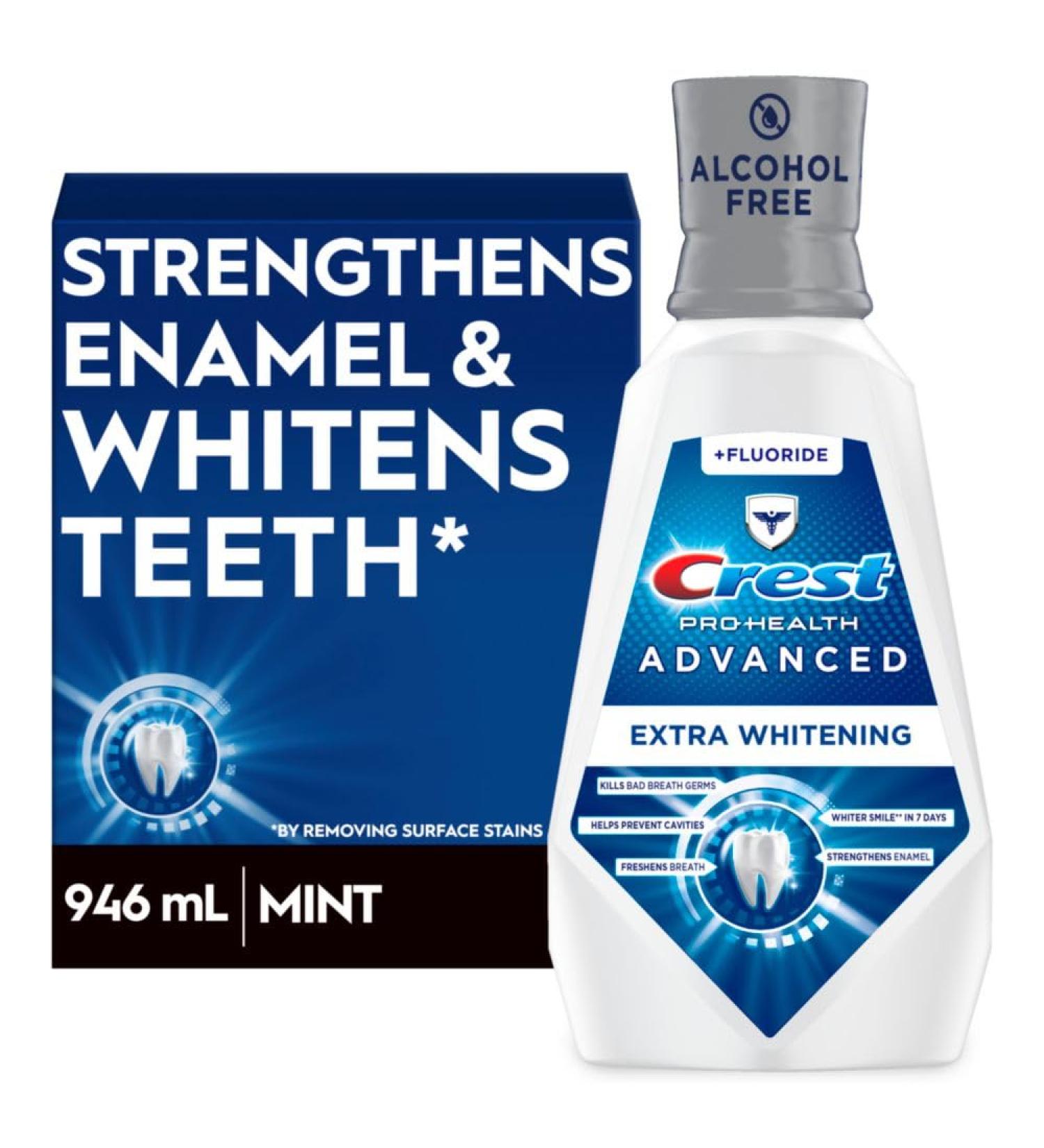 Crest Pro-Health Advanced Mouthwash, Alcohol Free, Extra Whitening, Energizing Mint Flavor, 946 mL (32 fl oz) - Buy Online on GoSupps.com