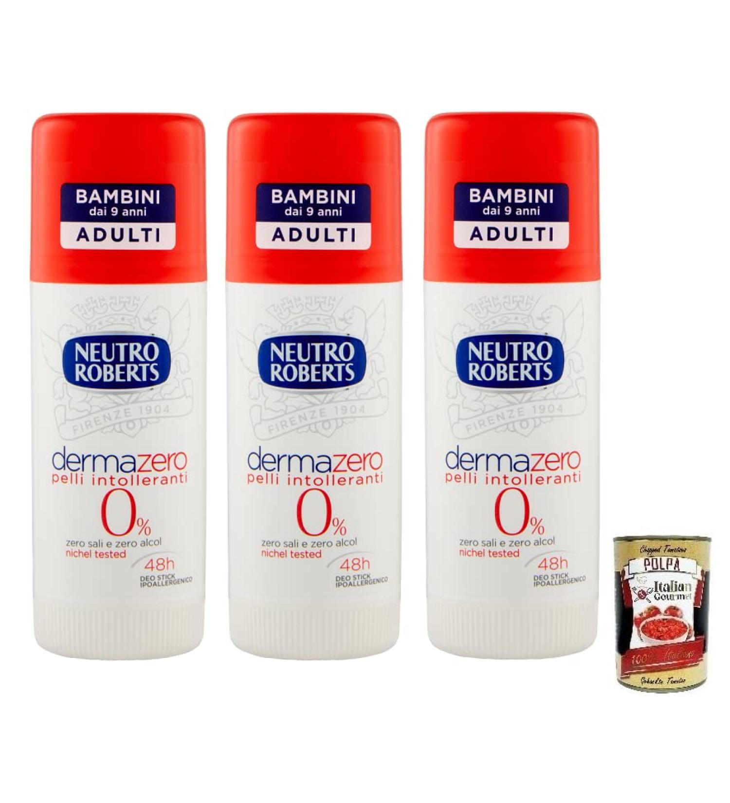  Italian Gourmet E.R. Neutro Roberts Dermazero Skin Deodorant Set of 3 Intolerant Deodorants Salt Free Alcohol Free Lasts up to 48 Hours Hypoallergenic 40 ml + Gourmet Polpa di Pomodoro Italian Box 400 g - Buy Online on GoSupps.com