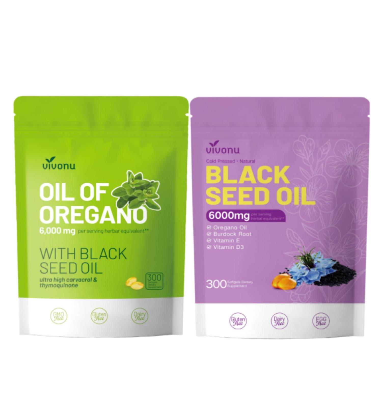 VivoNu Oil of Oregano with Black Seed Oil Capsules Carvacrol Burdock Root TQ & THQ Vitamin E&D3 Non-GMO - Buy Online on GoSupps.com