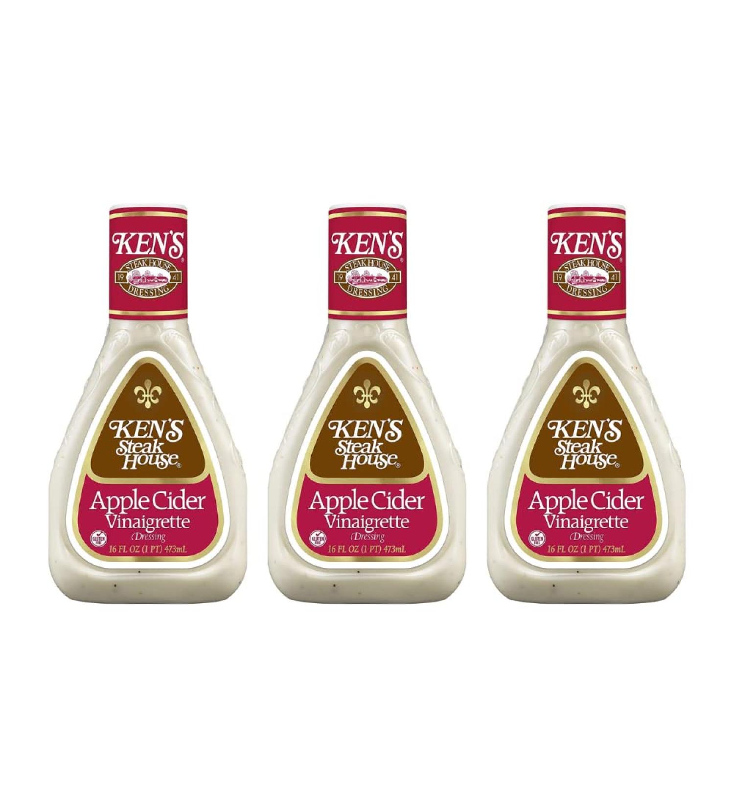 Ken's Steak House Apple Cider Vinaigrette Dressing 16 Fl Oz (Pack of 3) - Delicious Salad Dressing Combo - Buy Online on GoSupps.com