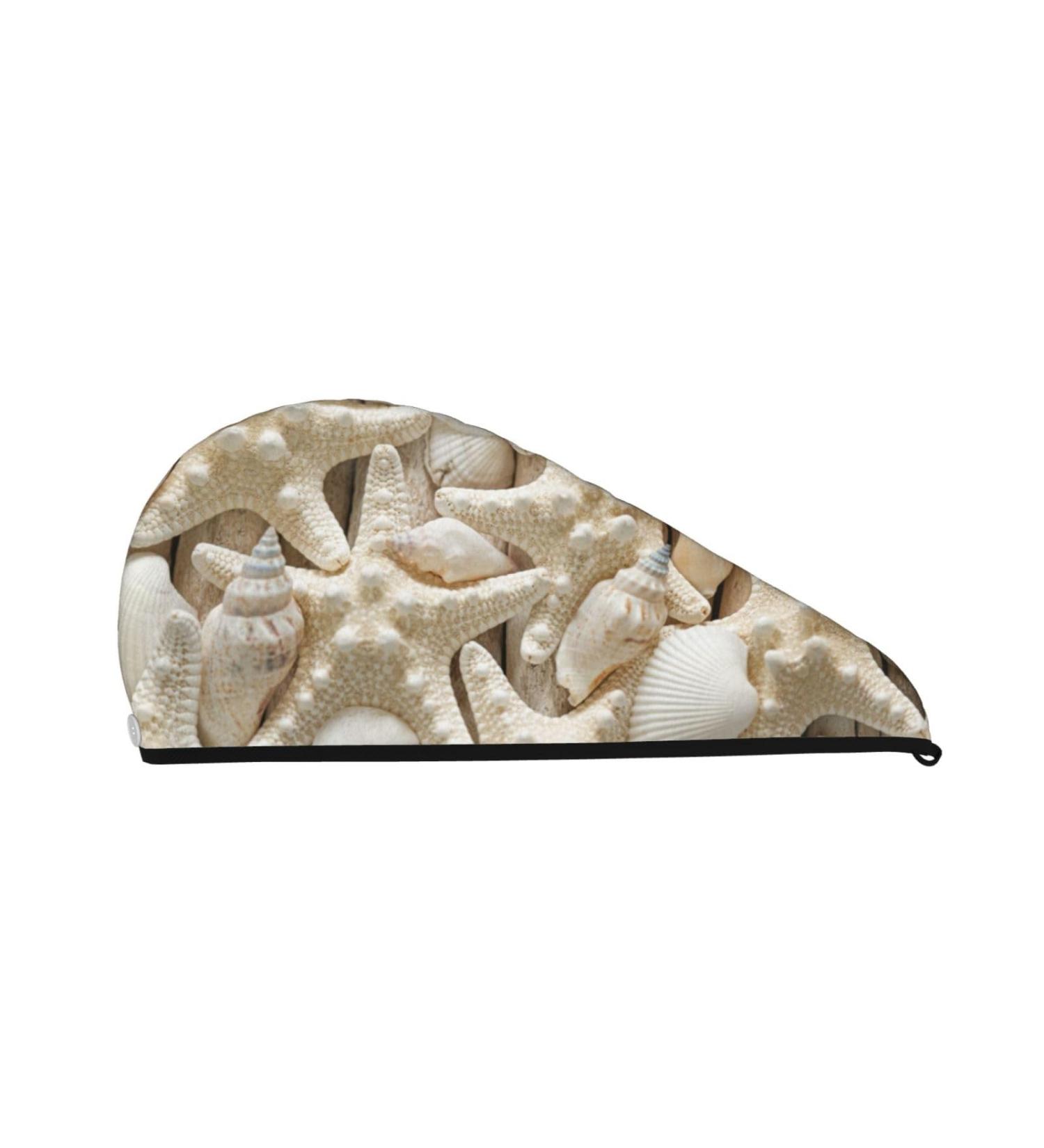 Microfiber Hair Drying Cap | Starfish & Sea Shells Design | Soft Absorbent Hair Towel Wrap for Curly Long & Thick Hair - Quick Dry - Buy Online on GoSupps.com