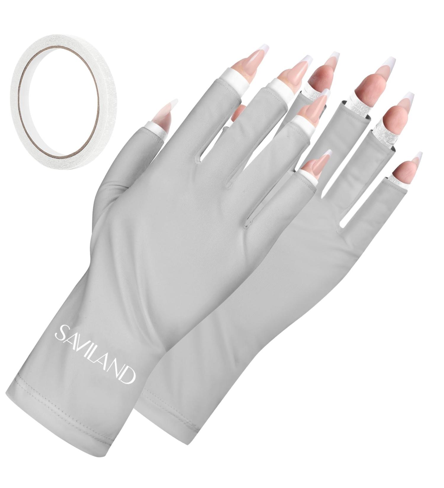Saviland UV Gloves for Gel Nails - Protective UPF200+ Tape for Nail Lamp Curing, Nail Supplies for Women - Grey & White - Buy Online on GoSupps.com