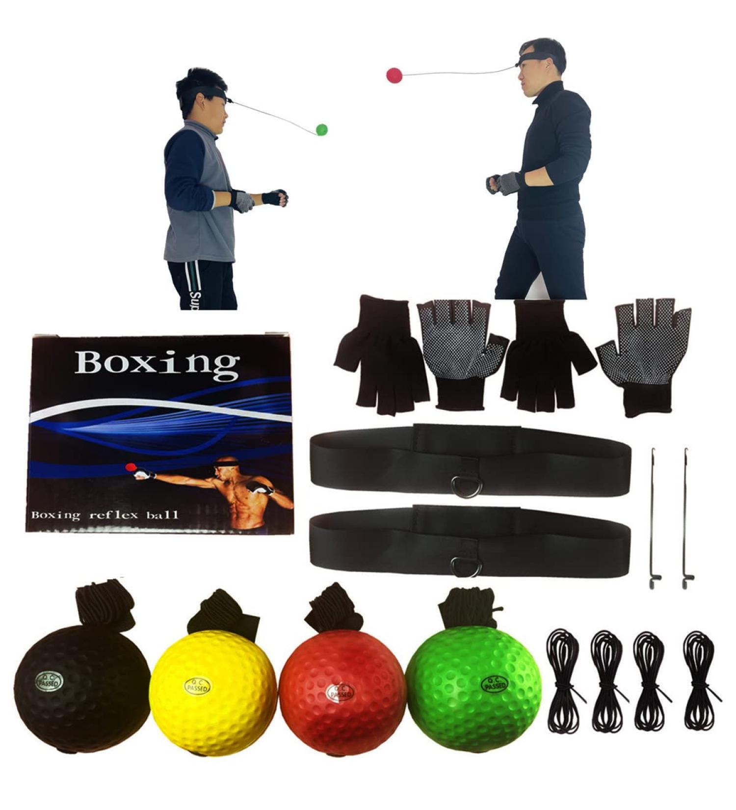 Boxing Reflex Ball Headband Set with 4 Balls, 2 Headbands, and Gloves for MMA Training - Buy Online on GoSupps.com