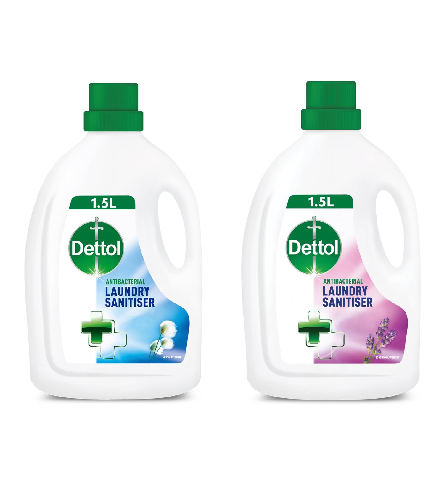 Dettol Antibacterial Laundry Cleanser Sanitiser Additive Fresh Cotton and Lavender Multipack 2x 1.5 L Pack of 2.