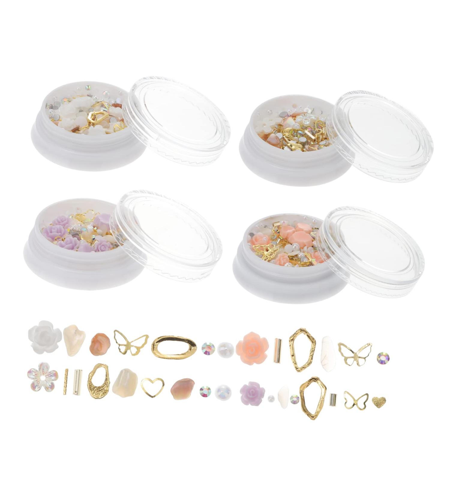 minkissy 4 Boxes 3D Nail Accessories Gems for Nails Nail Art Stickers Flower Nail Charms Charm Abs Rhinestone Zinc Alloy Acrylic - Buy Online on GoSupps.com