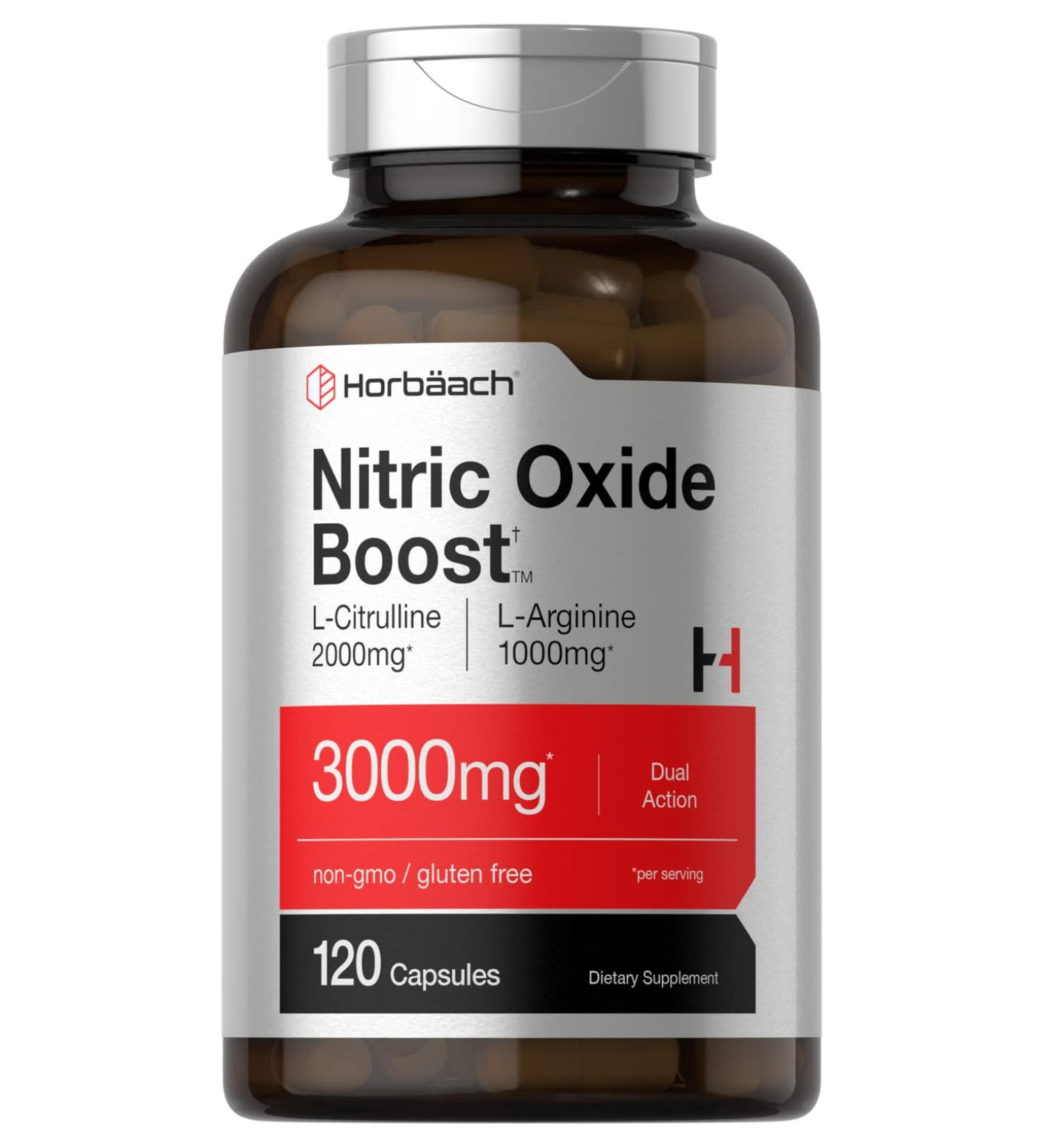 Nitric Oxide Booster 3000mg | 120 Capsules | L Arginine & L Citrulline Blend | Pre Workout Supplement for Men and Women | Non-GMO, Gluten Free | Horbaach - Buy Online on GoSupps.com