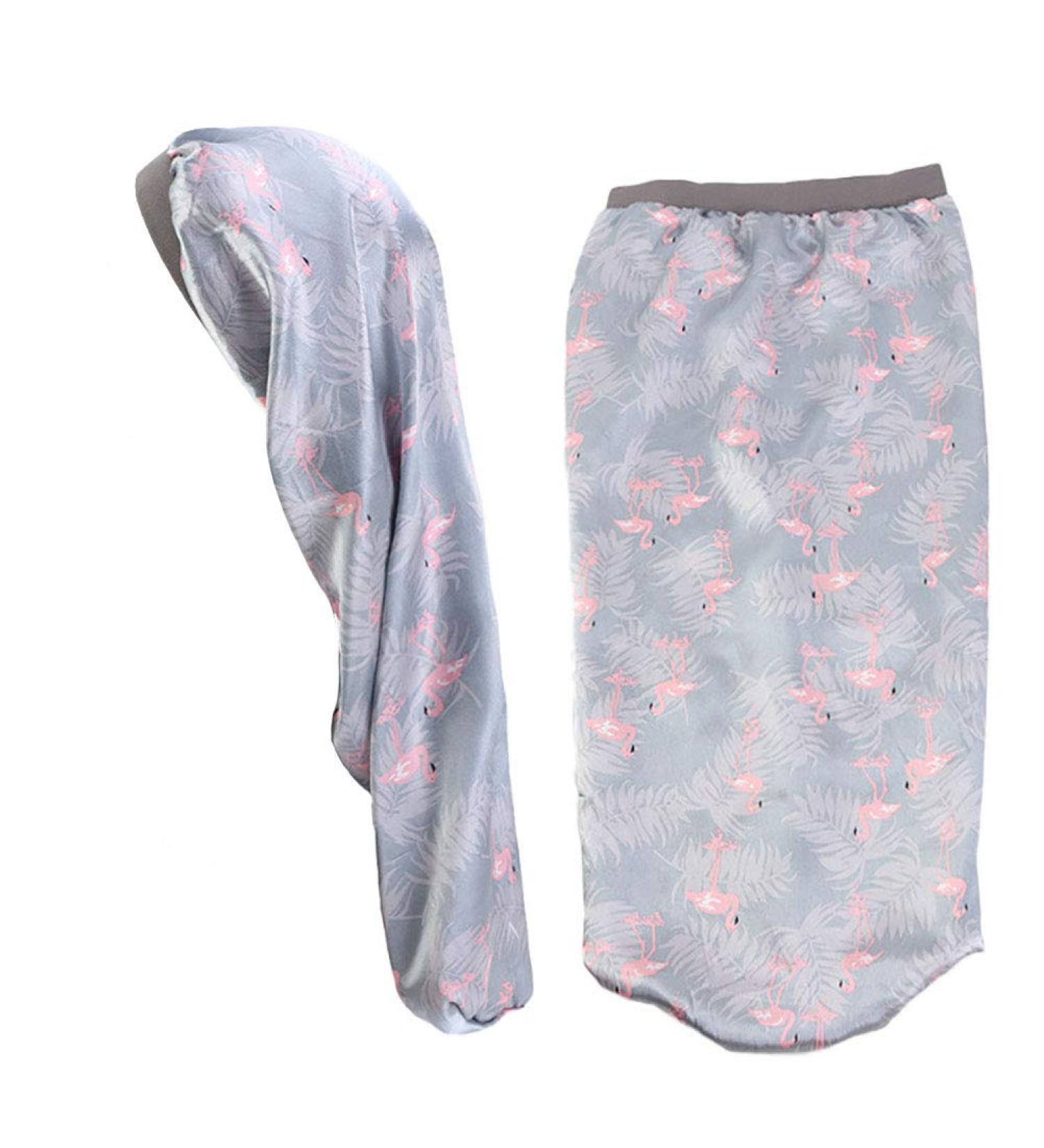 Extra Long Satin Bonnet Sleep Cap Long Bonnet for Braids Hair Loose Cap (Gray Flamingo)
