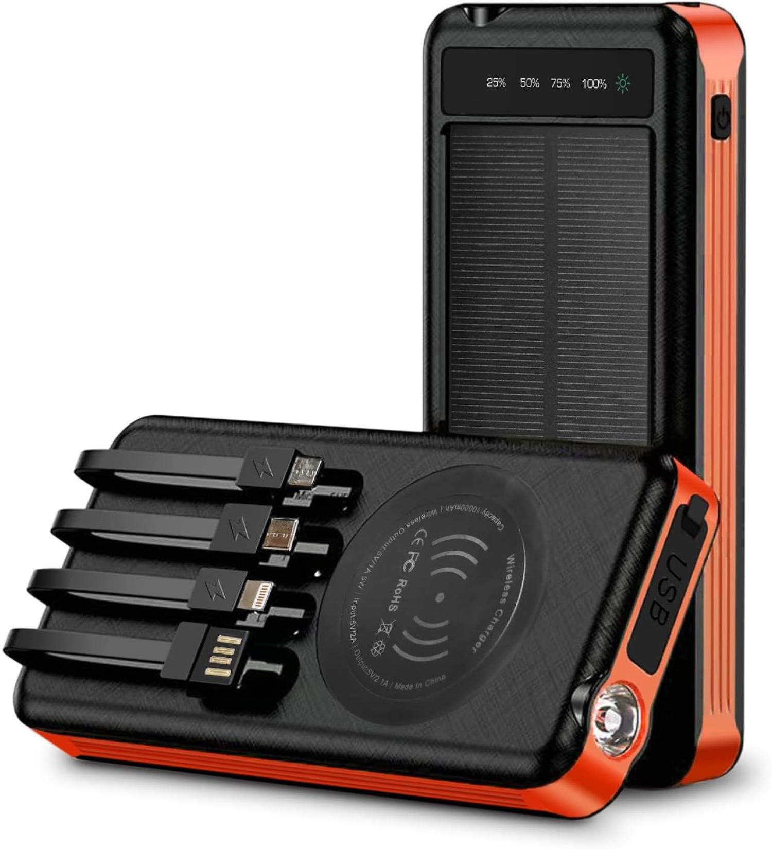 Alpha Digital Outdoor Solar Portable Power Bank with Wireless Charging 10000mAh - Orange - Buy Online on GoSupps.com