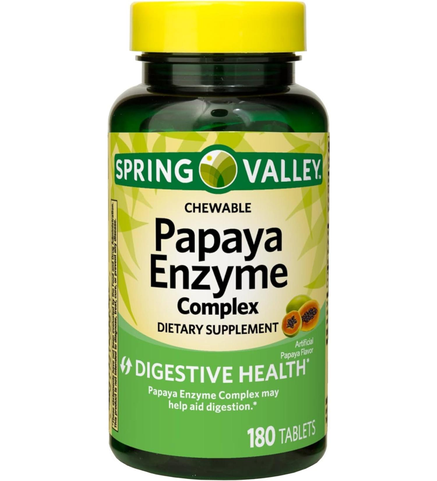 Spring Valley Papaya Enzyme Complex Chewable Tablets 180 Count - Digestion Support & Nutrient Absorption | Luall Sticker Included - Buy Online on GoSupps.com