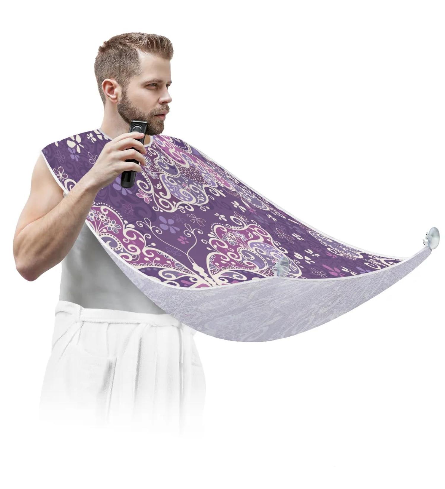 Butterfly Pattern Beard Bib Apron | Non-Stick Waterproof Hair Catcher for Men - Perfect Grooming Gift - Buy Online on GoSupps.com