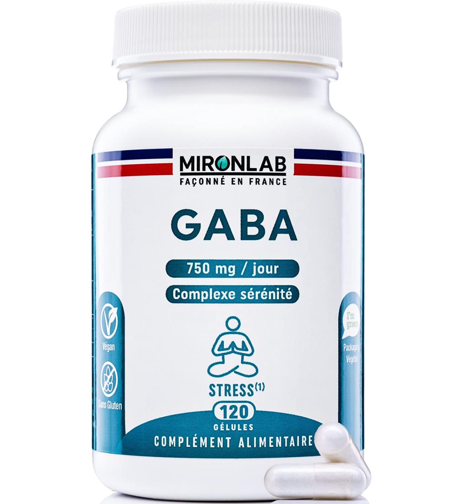 GABA Pure 750mg | Adult Anti Stress Enriched with Magnesium & Vitamin B6 | 120 Capsules 2 Months | Promotes Sleep Serenity and Relaxation | French Laboratory MIRONLAB - Buy Online on GoSupps.com