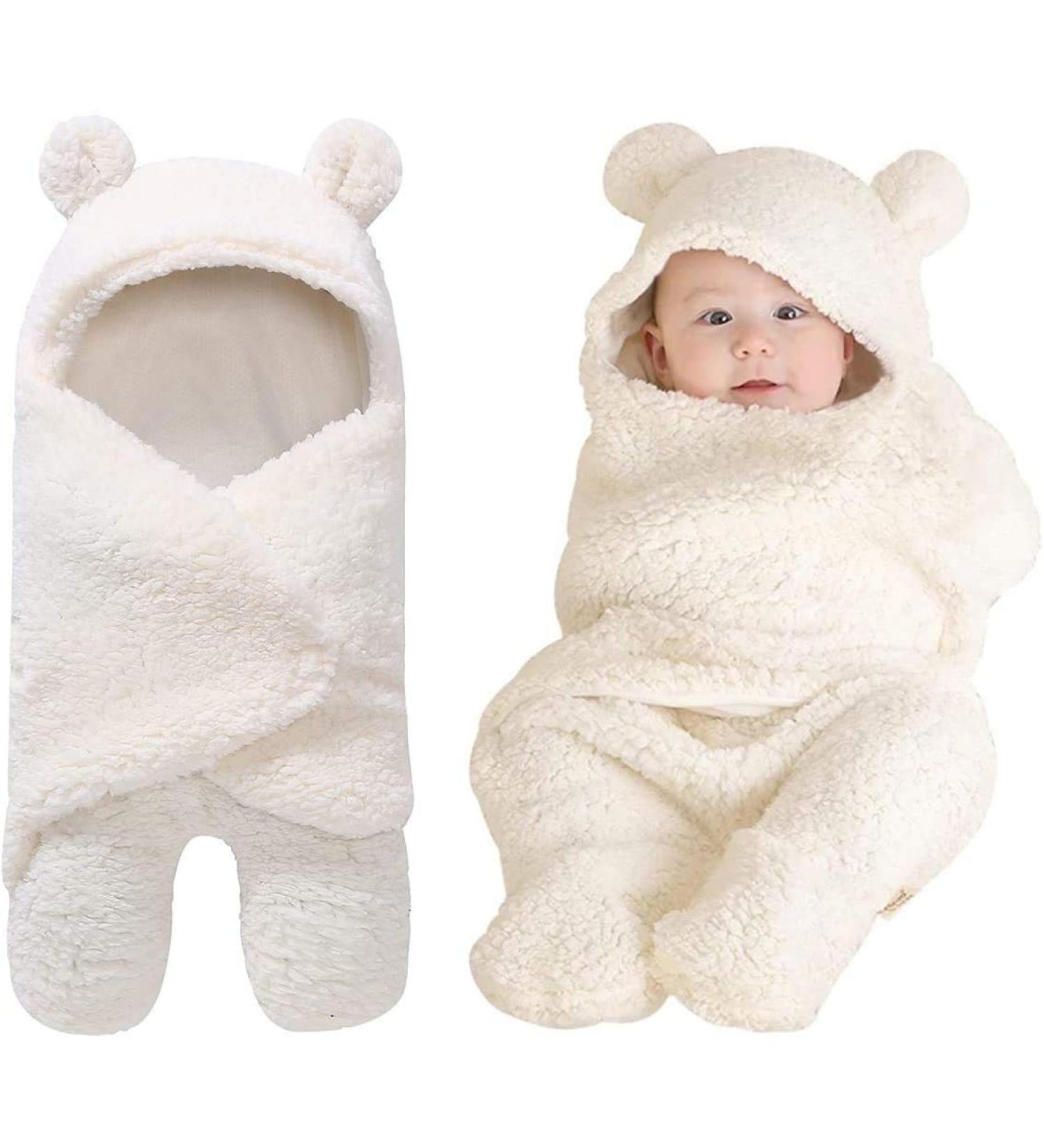 Yinuoday Baby Hooded Swaddle Blanket | Fleece Sleeping Bag for Newborn Boys and Girls - White - Buy Online on GoSupps.com