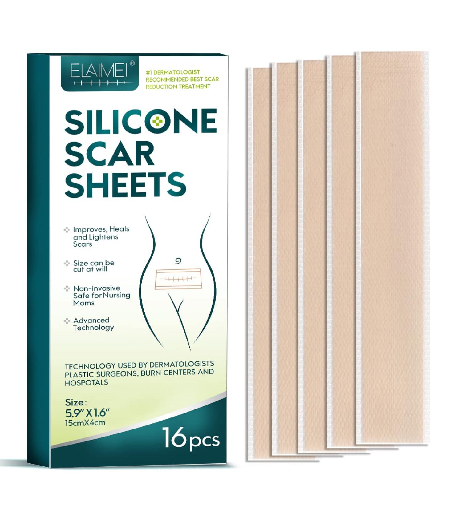 Silicone Scar Sheets Tape Strips 16 Pcs - Keloid C-Section Tummy Tuck Healing - Surgery Scars Treatment - Buy Online on GoSupps.com