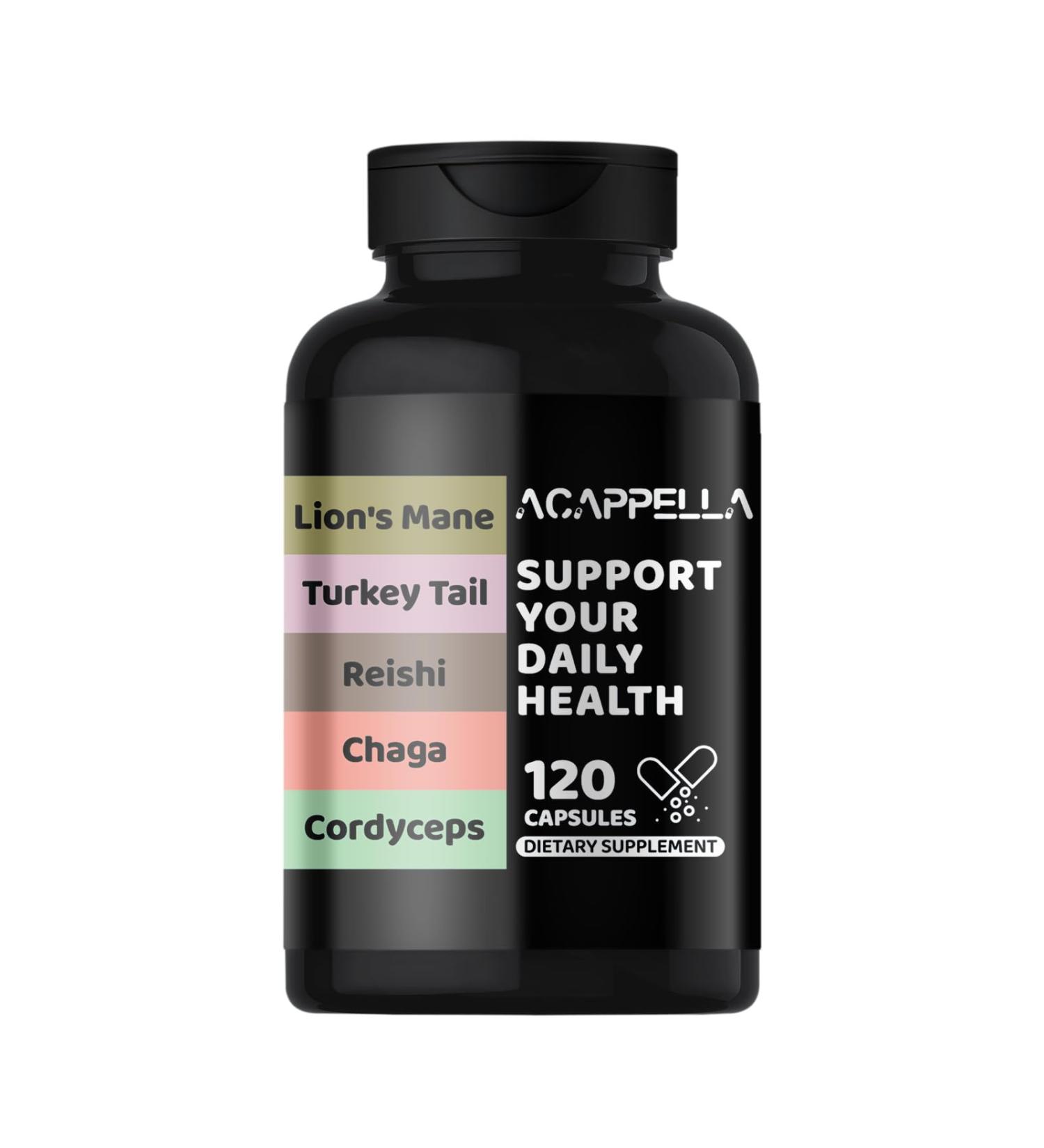 ACAPPELLA Lions Mane Supplement Capsules 5 in 1 Mushroom Complex Capsules with Lions Mane Cordyceps Sinensis Reishi Chaga Turkey Tail Mushrooms Extracts (1) - Buy Online on GoSupps.com