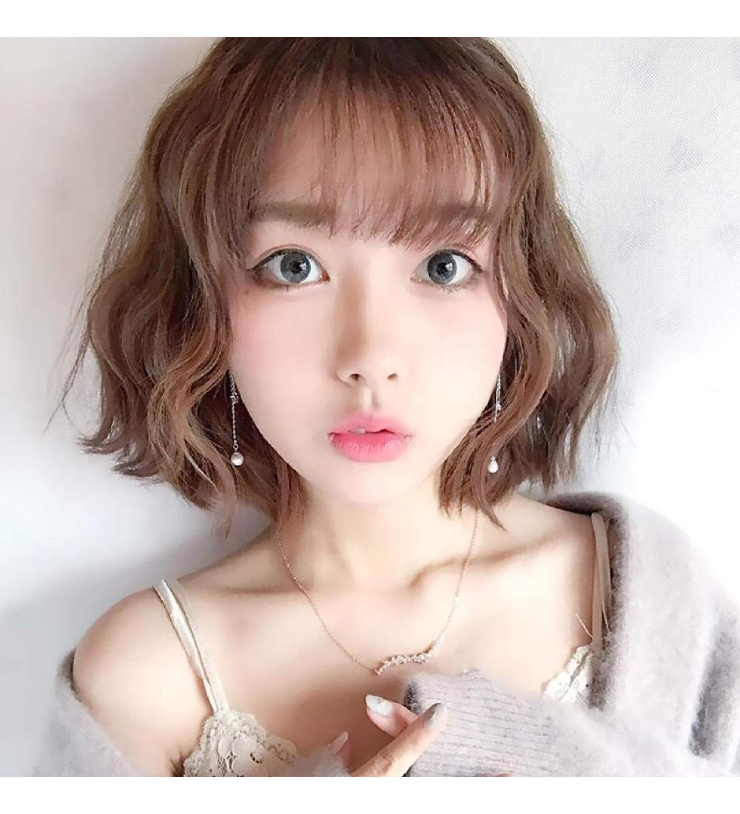 Short Curly Wig for Women - Natural Fluffy Korean Wave Headgear in Dark Brown - Cute & Stylish for Round Faces - Buy Online on GoSupps.com