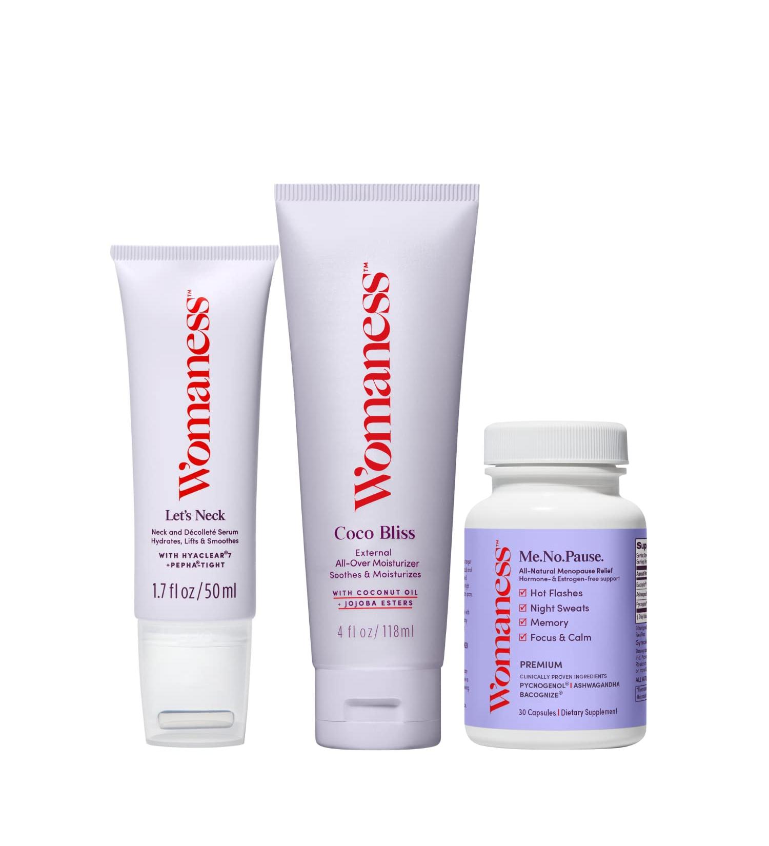 Menopause Cycle Kit: Coco Bliss Cream, Me.No.Pause Supplements, Let's Neck Serum - 3 Products Set - Buy Online on GoSupps.com