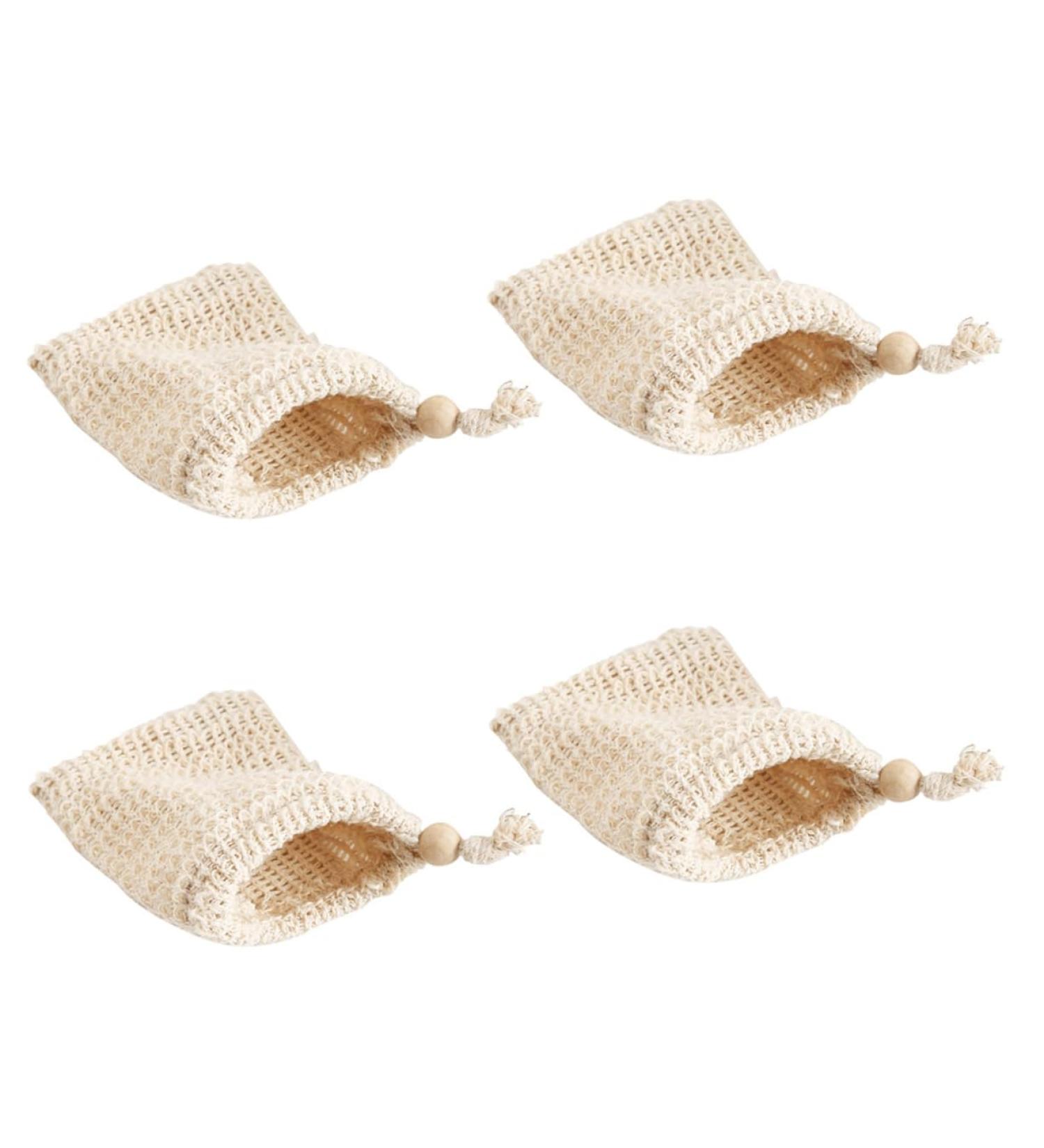 Baluue 4pcs Handmade Soap Bag Small Mesh Bag Drawstring Shower Bag Mesh Storage Bags Cotton Linen White - Buy Online on GoSupps.com