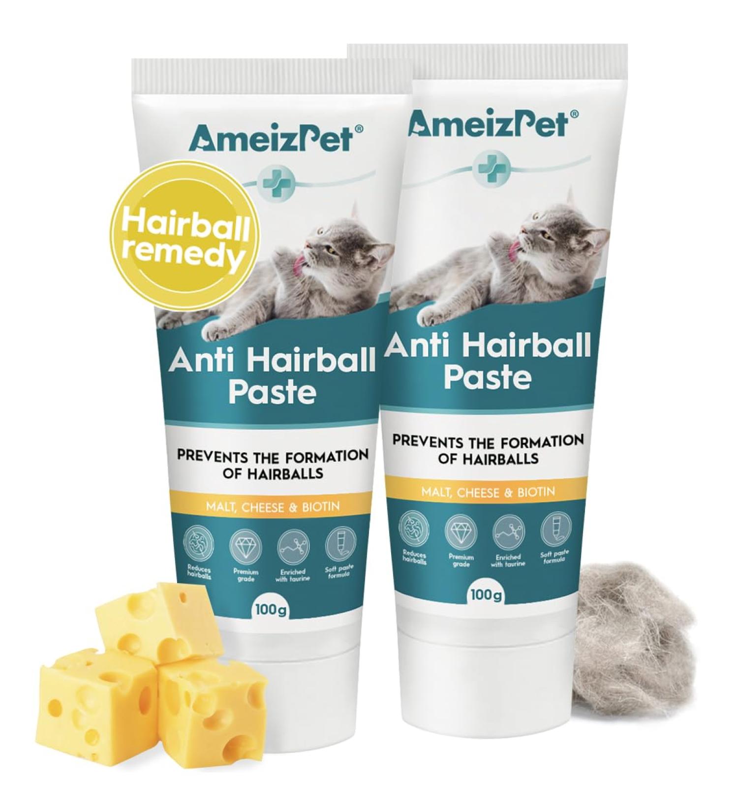AmeizPet Anti-Hairball Paste for Cats Malt Paste for Cats - Food Supplement - for Long and Short Haired Cats with Taurine and Cheese 2 pcs x 100g (3.52 Oz) - Buy Online on GoSupps.com