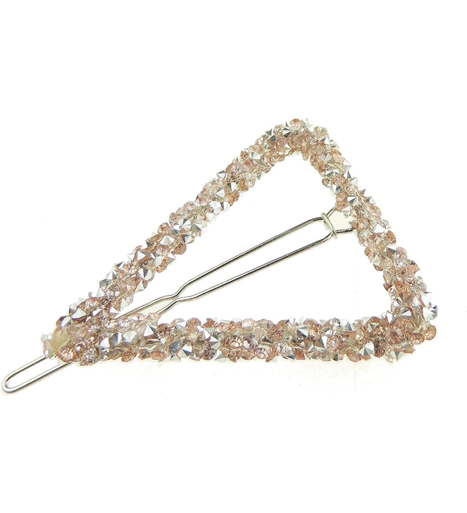 Ladies Girls Stencil Diamante Triangle Geometric Crystal Hair Barrette Slide Clip (Pink)