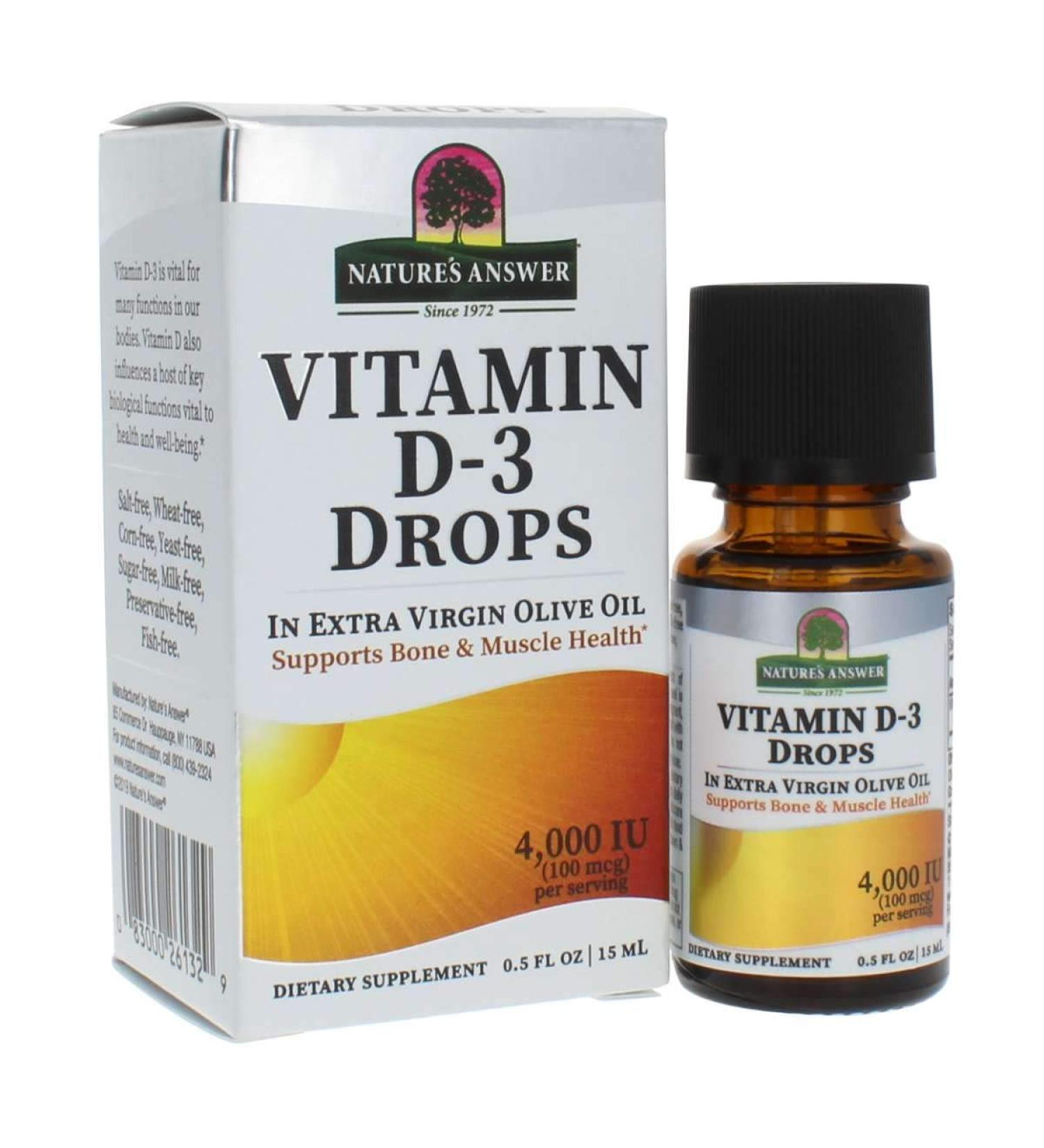 Nature's Answer Vitamin D-3 Drops 4000 IU - 0.5 fl oz | Immune Booster for Muscle, Bone, and Heart Health - Buy Online on GoSupps.com