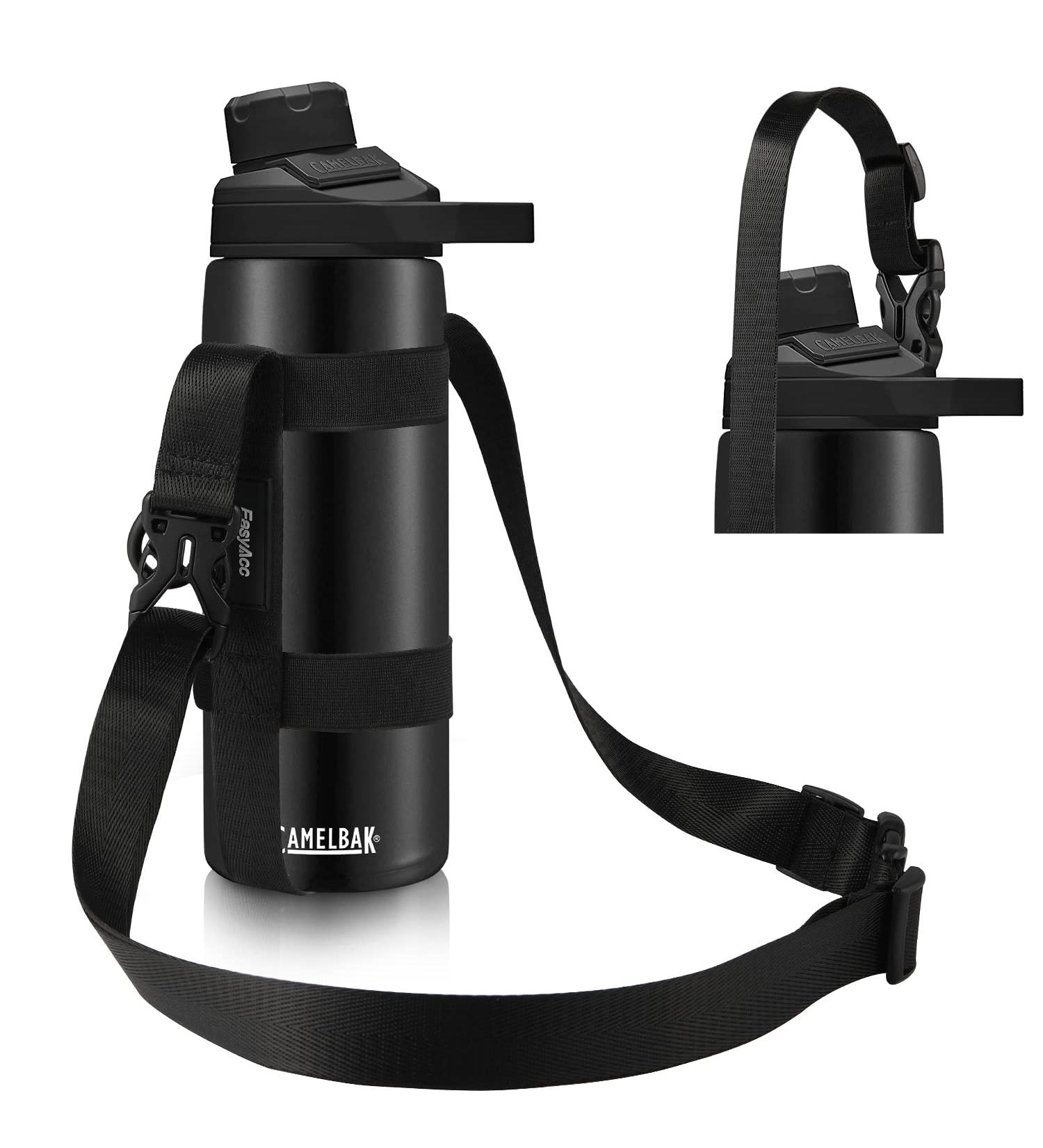 EasyAcc XL Water Bottle Handle Shoulder Strap with Carabiner - Fits 12oz to 64oz Hydro Flask and Universal Wide Mouth Bottles - Ideal for Walking, Hiking, Camping - Full Black - Buy Online on GoSupps.com