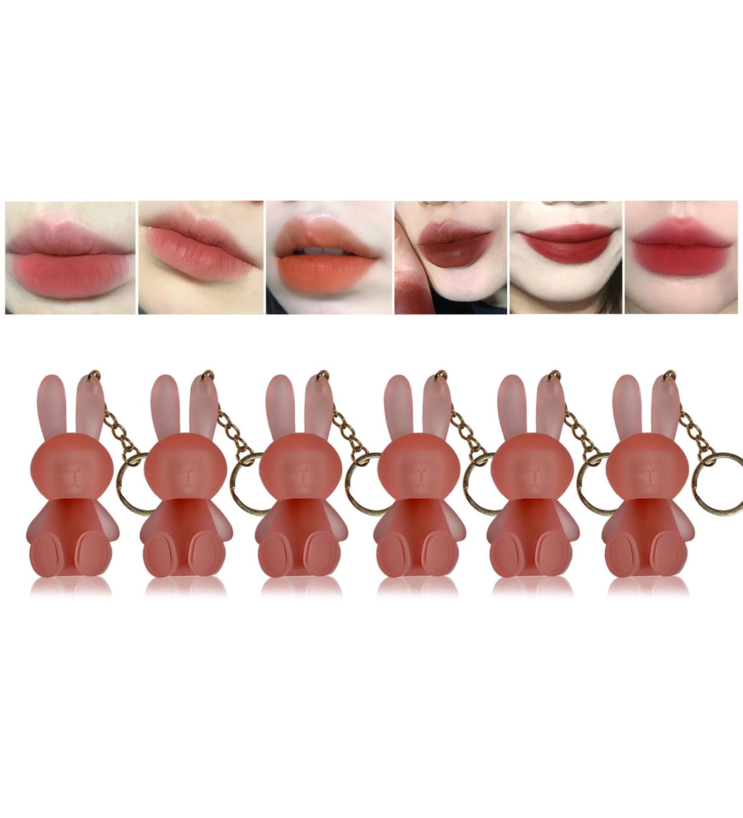 Super Cute Bunny Lip Glaze Keychain Lip Gloss - Portable Matte Velvet Lipstick Set (6 Pcs) for Girls | International Shipping - Buy Online on GoSupps.com