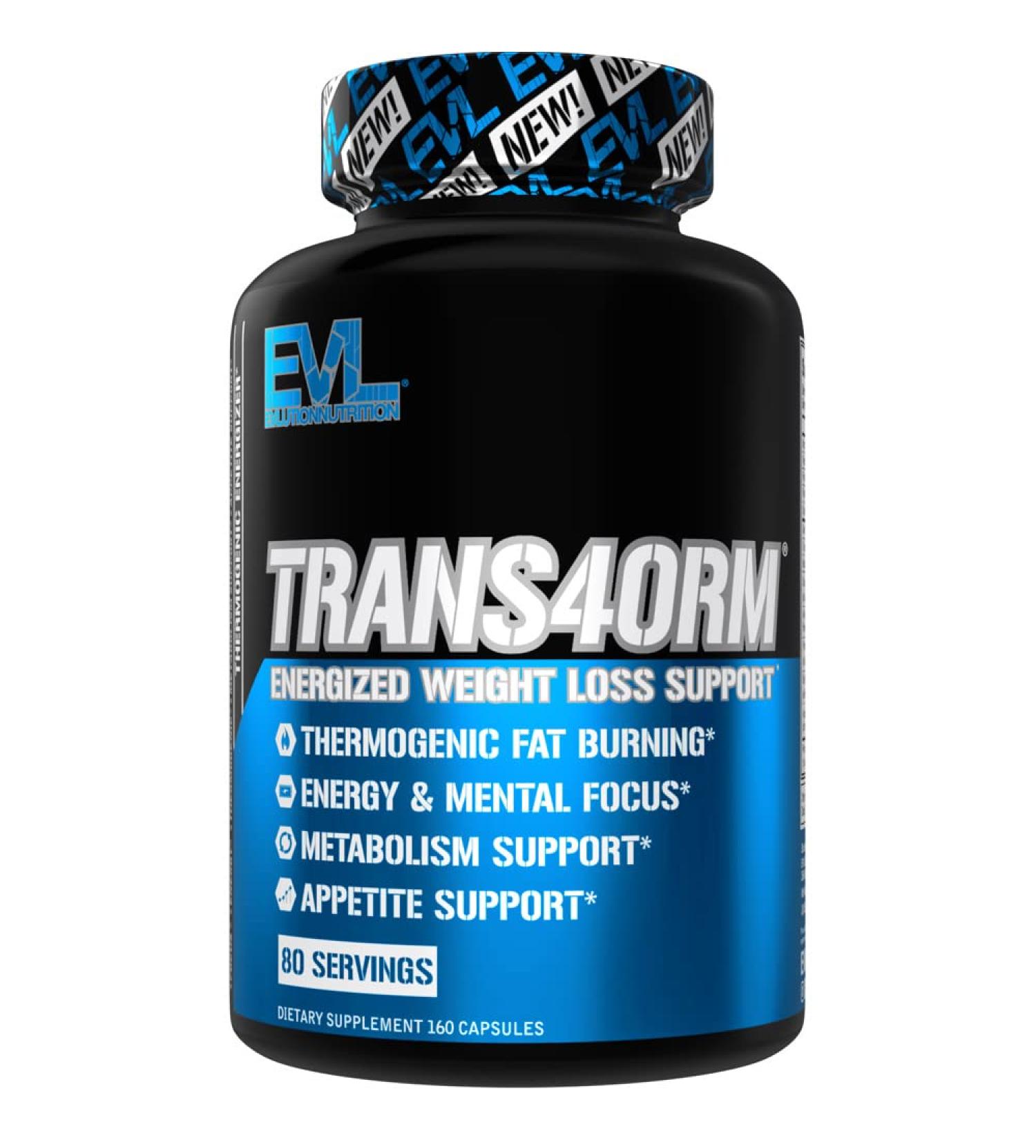 EVL Thermogenic Fat Burner Pills - Appetite Suppressant for Weight Loss - Trans4orm Green Tea Metabolism Booster - 160 Count - Buy Online on GoSupps.com