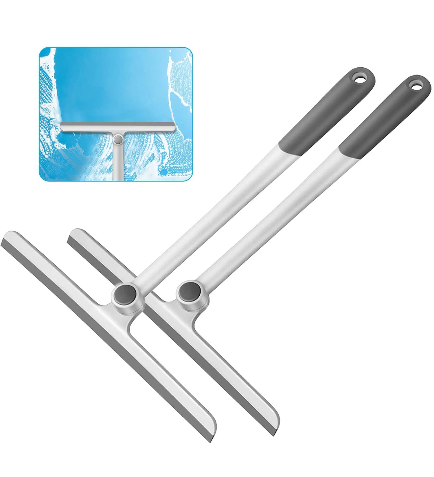 Silicone Handle Shower Squeegee 12 Inch - 2 Pack Gray for Shower Doors, Glass, Mirrors, Windows, Cars, Tile Walls - Bathroom Essential - Buy Online on GoSupps.com