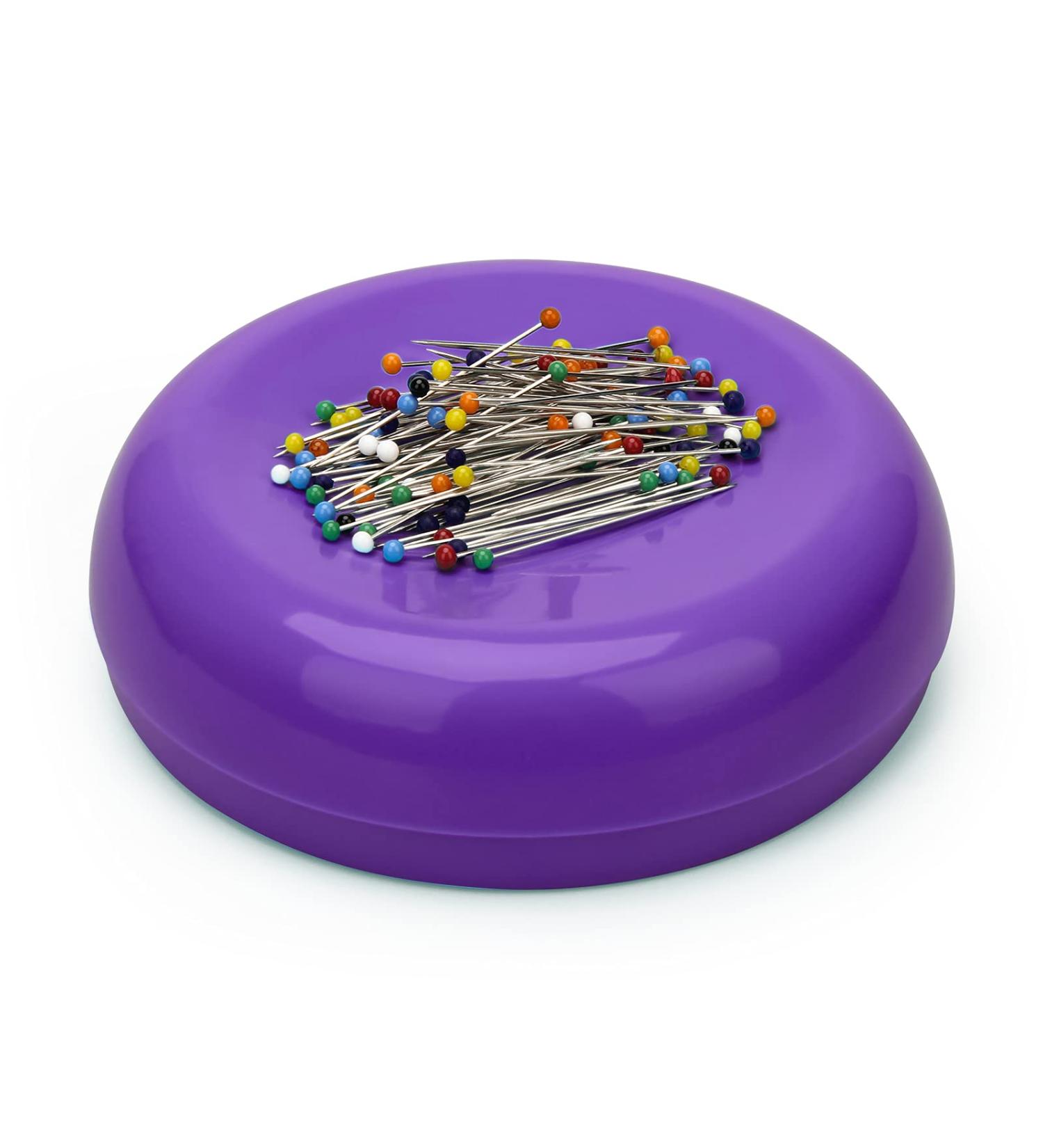 Coitak Magnetic Sewing Pincushion with 100 Plastic Head Pins - Magnetic Pin Holder for Sewing & Quilting (Purple) - Buy Online on GoSupps.com
