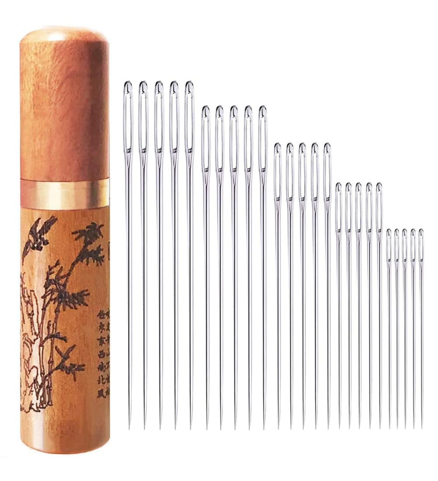 Large Eye Sewing Needles Embroidery Needles Stainless Steel - 25 Pieces with Wooden Needle Case - Buy Online on GoSupps.com