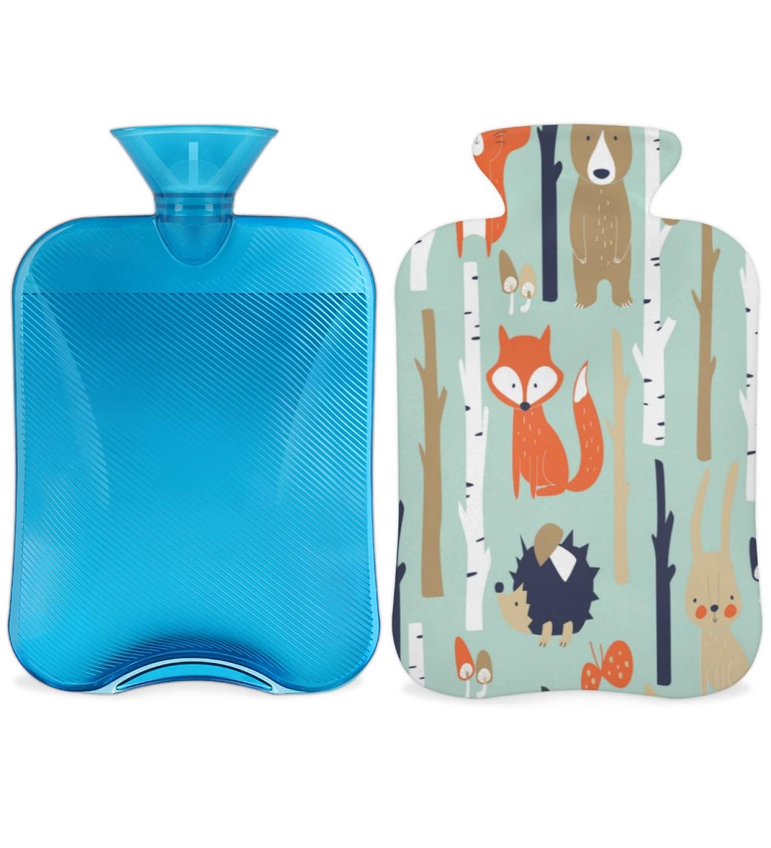 Fox and Bear 2L Hot Water Bottle with Fluffy Cover | Cute Cozy Relief for Kids & Adults - Buy Online on GoSupps.com