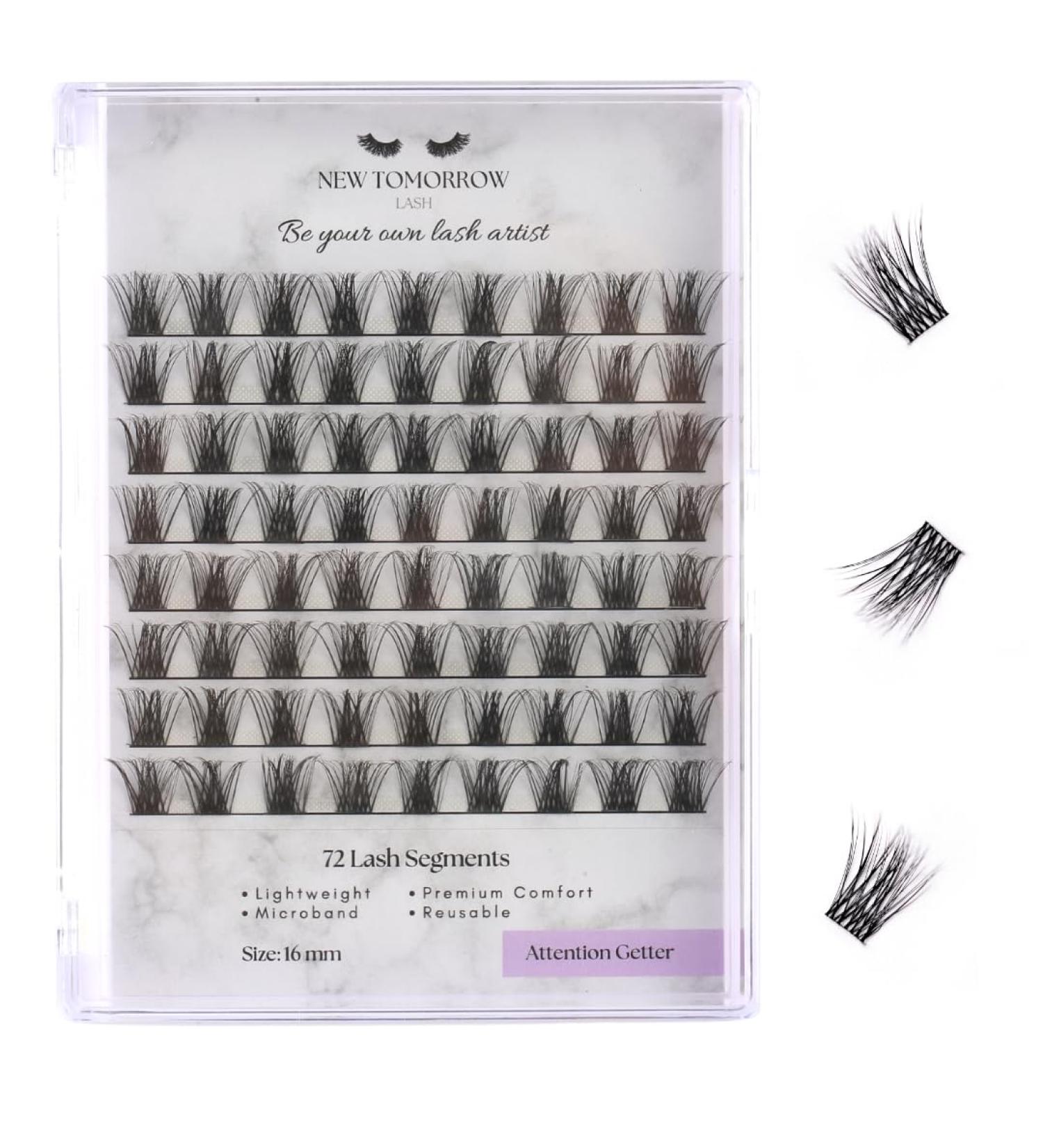 DIY Lash Extension Segments - 72 Reusable Clusters in 16mm | Portable Tray for Easy Home Application | Soft Lightweight & Beginner Friendly - New Tomorrow Lash - Buy Online on GoSupps.com