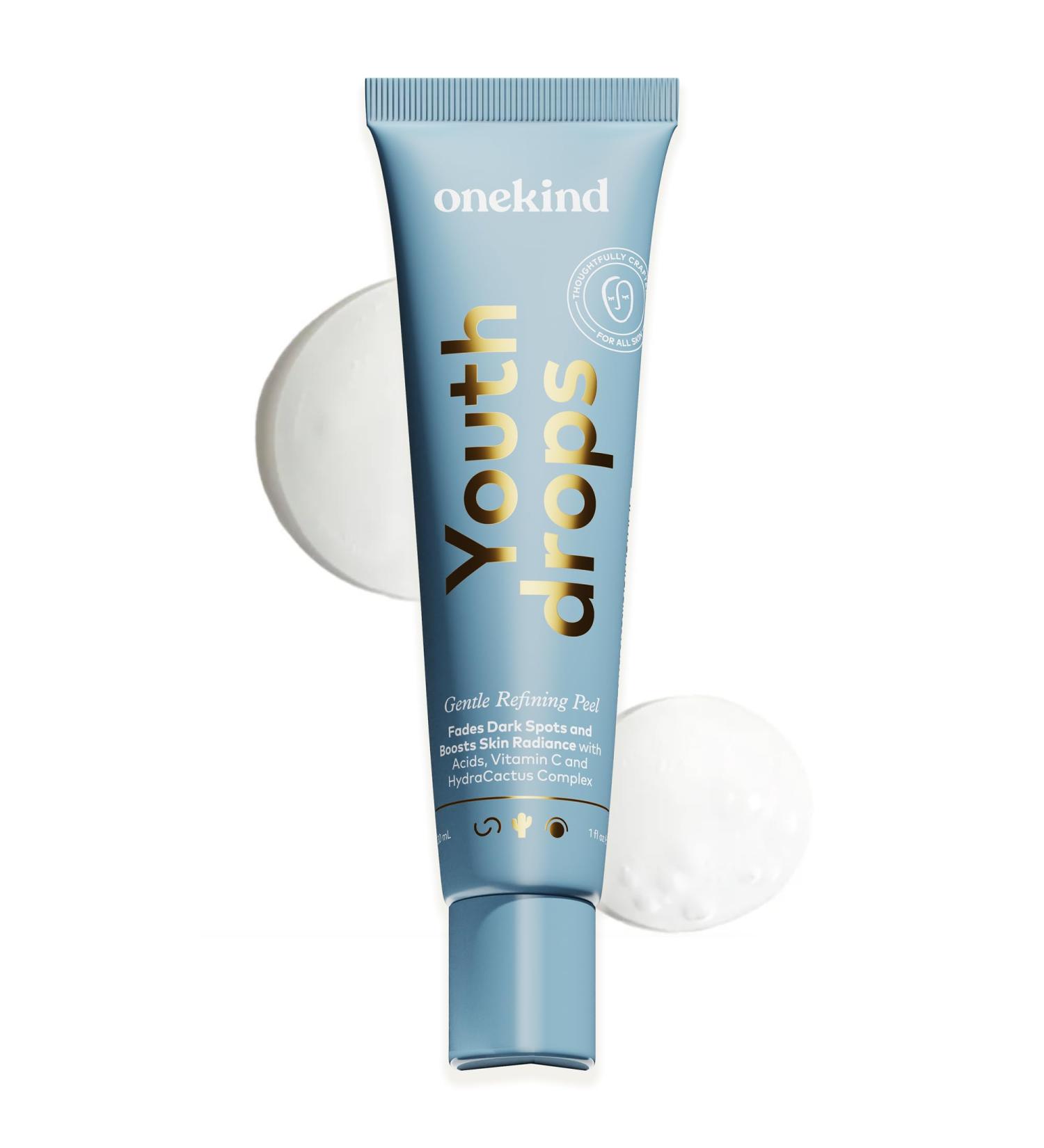 Onekind Youthdrops Night AHA BHA Gentle Resurfacing Pore Refining and Fine Lines 20% Exfoliating Serum Peel with Vitamin C Glycolic Acid Salicylic Acid Malic Acid and Hyaluronic Acid