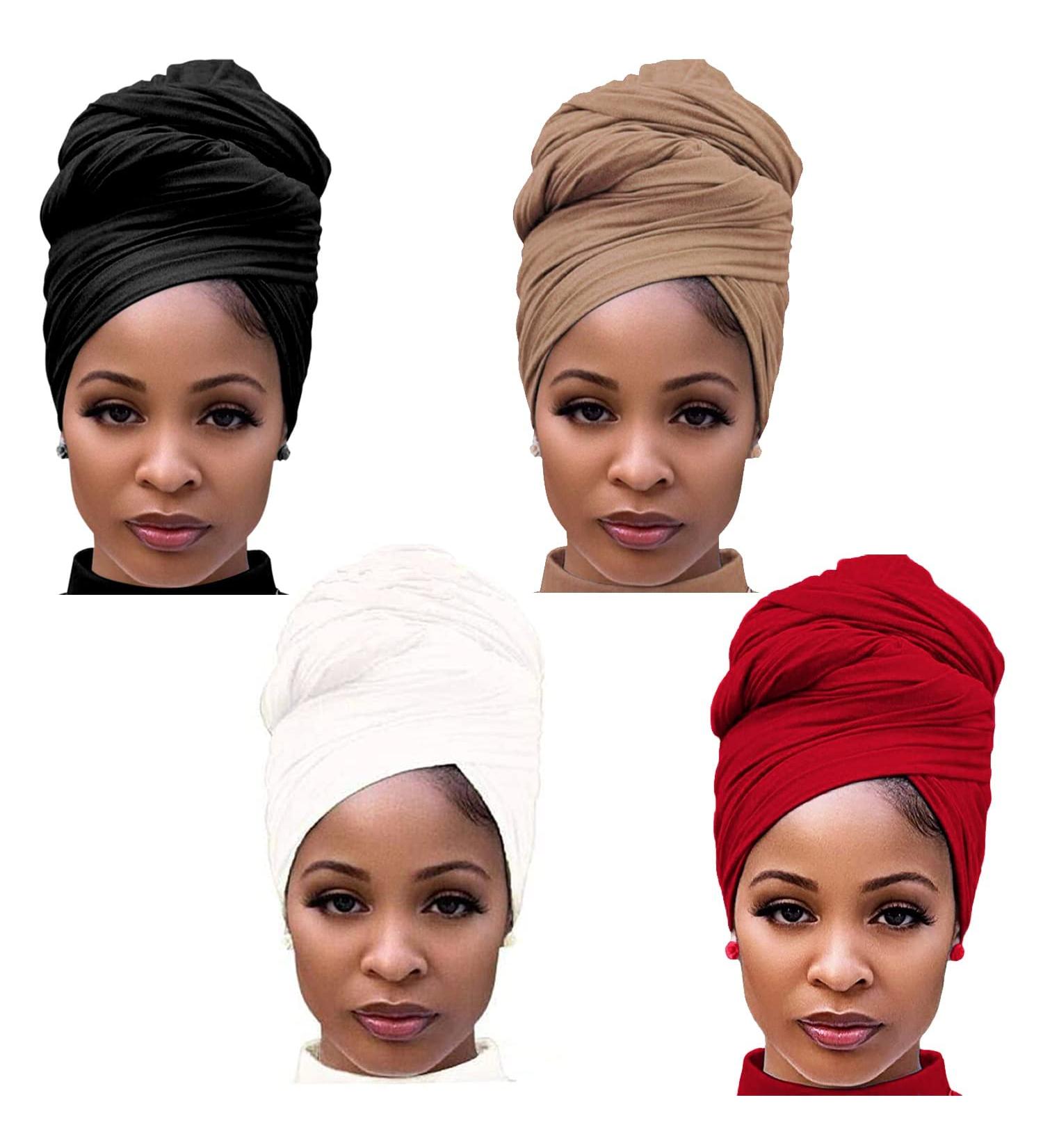 CLSHES Headwraps for Black Women - 4 Piece Stretch Jersey Turban Set in Black White Camel Wine Red - Buy Online on GoSupps.com